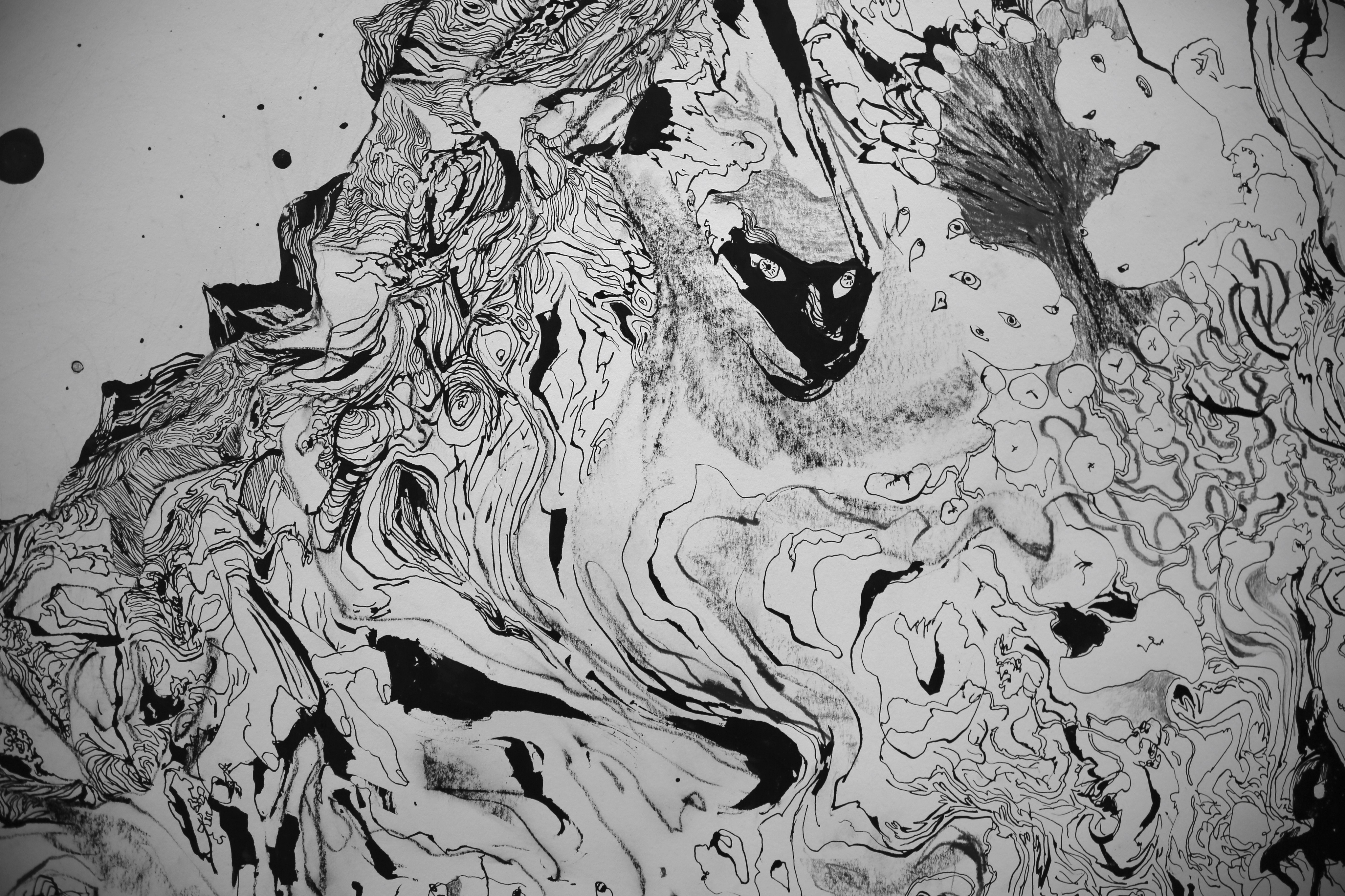 Choi, J. (2019). Walk into Gravity. [Indian Ink, Pencil on paper]. 3 x 3 m (parts)