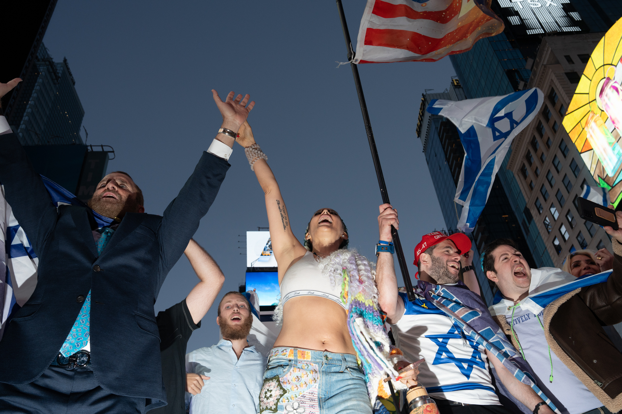 On the one year anniversary of the Oct. 7 attacks, hundreds of New Yorkers attended a rally in Times Square organized by World Values Network to honor the victims and call for the return of hostages. Oct. 7, 2024.