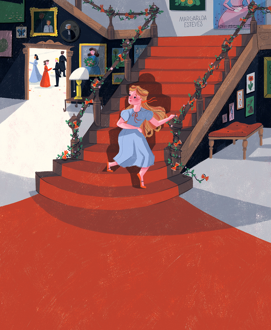 Clara sneaking in the dark to play with the nutcracker. 