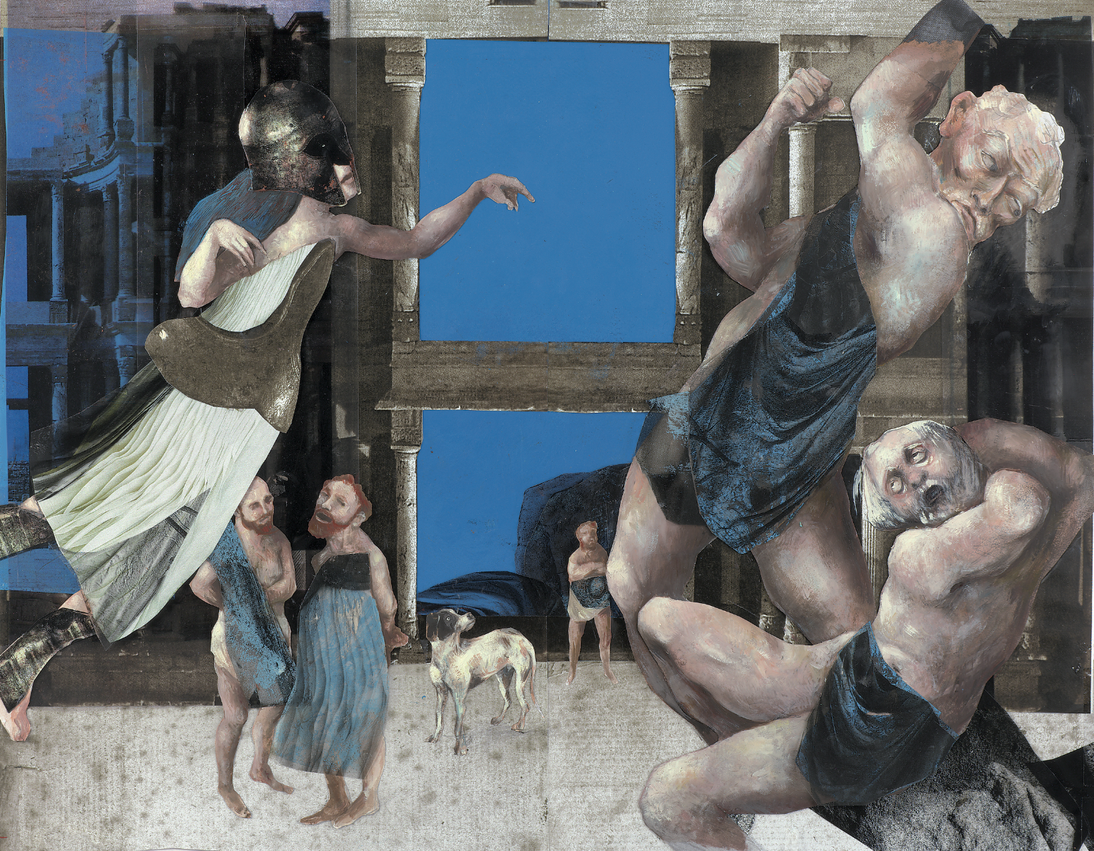 Beggar contestOil paint on paper, collage with photo material, 50 x 60cmSerie: Odysseus' odyssey and homecoming/Text: Franz FühmannPublisher: Hinstorff, Rostock, 2011