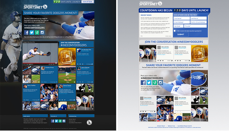 Time Warner Cable SportsnetLA Microsite, Art Direction, Design