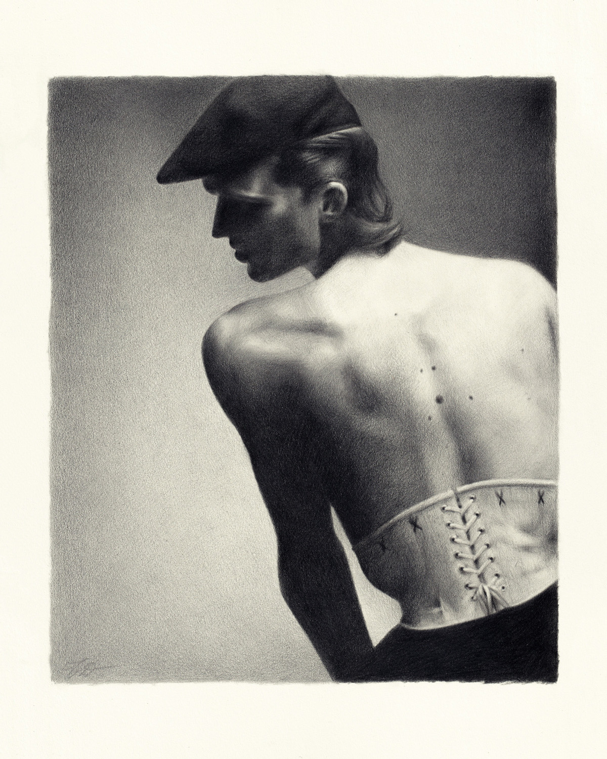 Look 1, 2024Graphite on paperfrom Maison Margiela Artisanal S/S 2024Model: Leon Dame