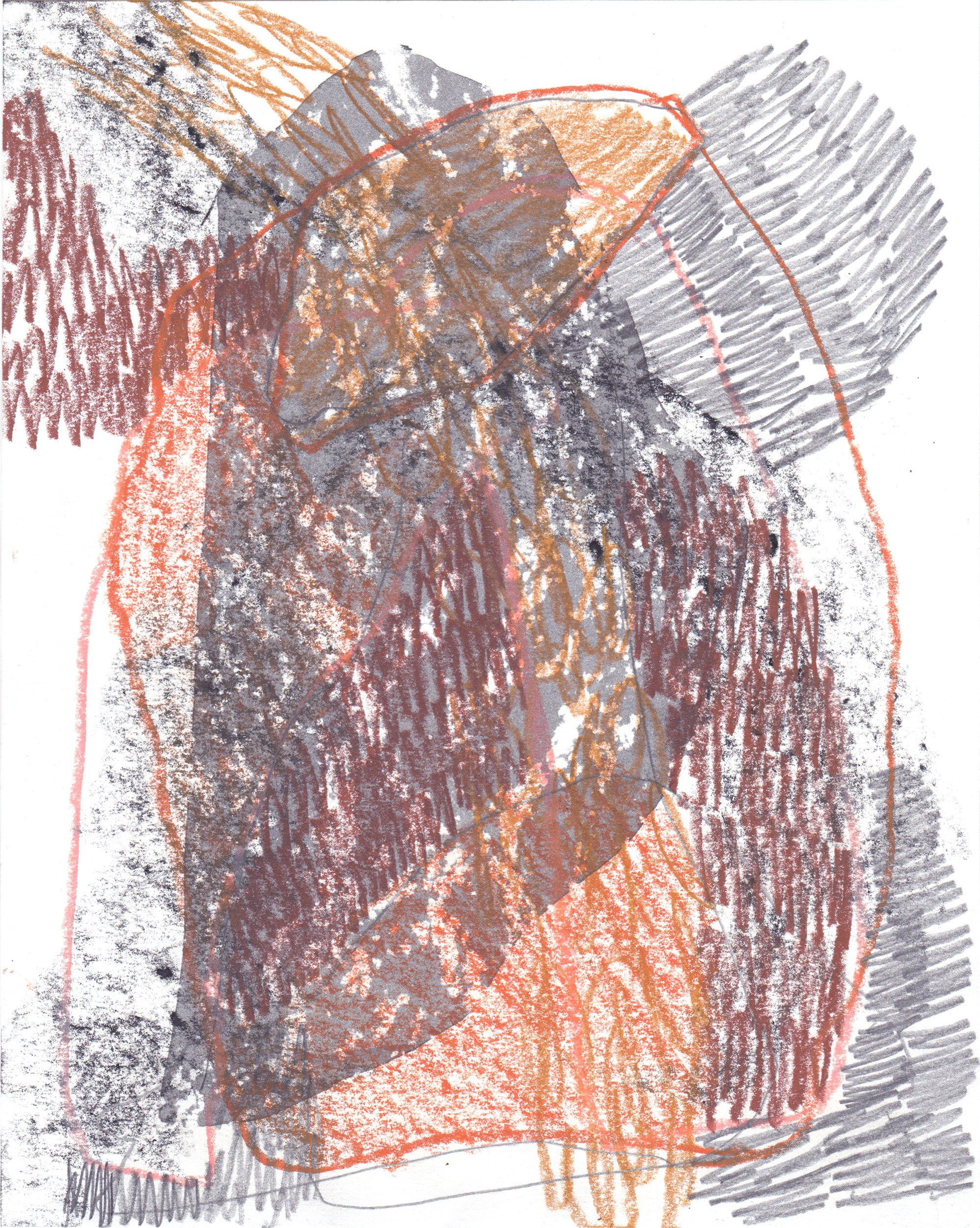 Cairn Drawing II, Graphite, pastel, crayon, and silkscreen on paper, 8"x10", 2020