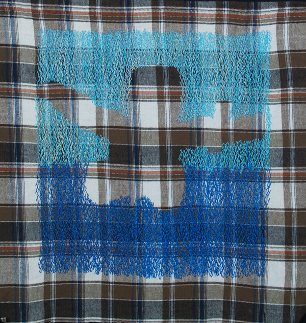 Nevermind (grey). Embroidery on flannel. 14" x 14".2013. Photo: Tim Thayer.