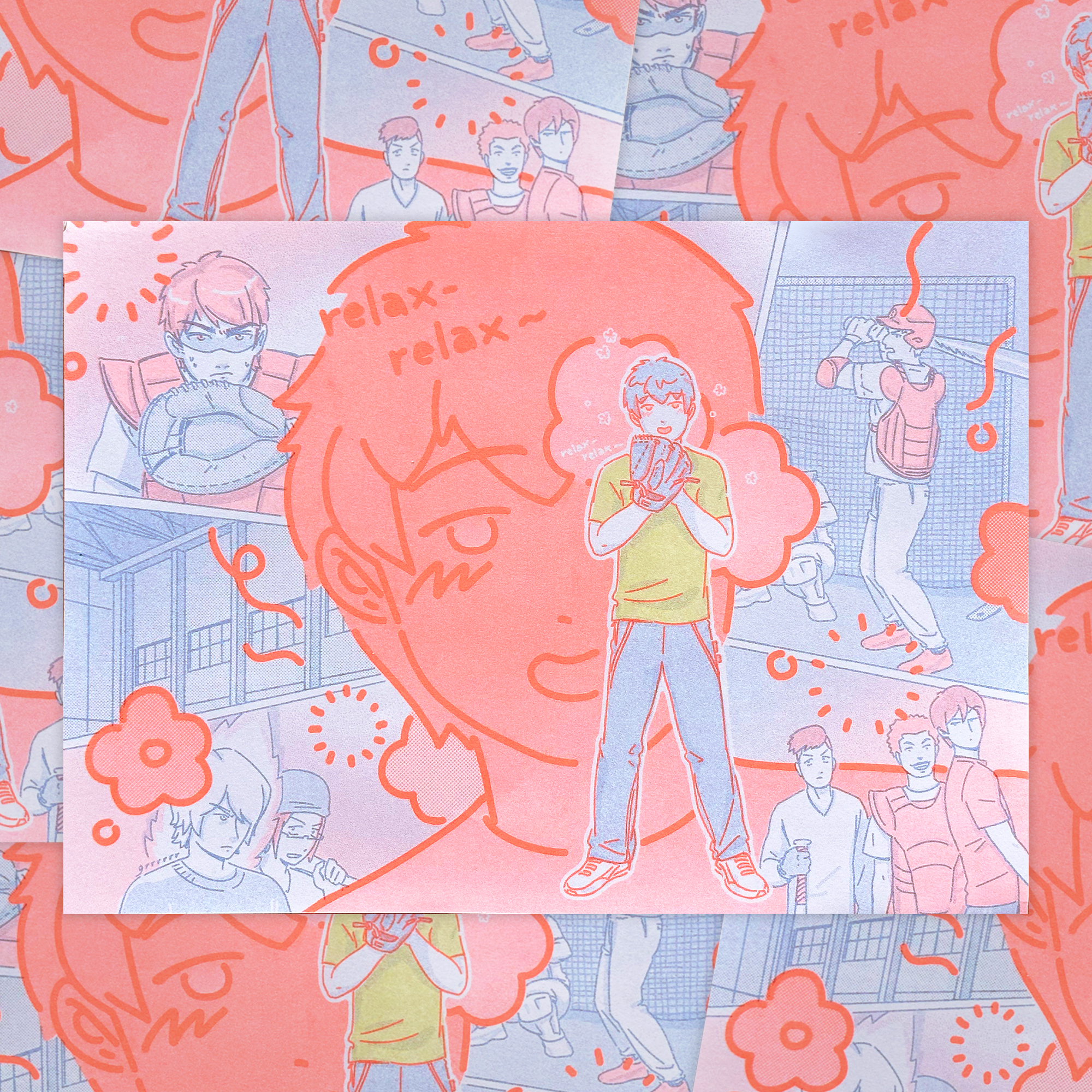 [daiya no ace 2] printed at punch kiss press with fluo. orange, light lime, and blue