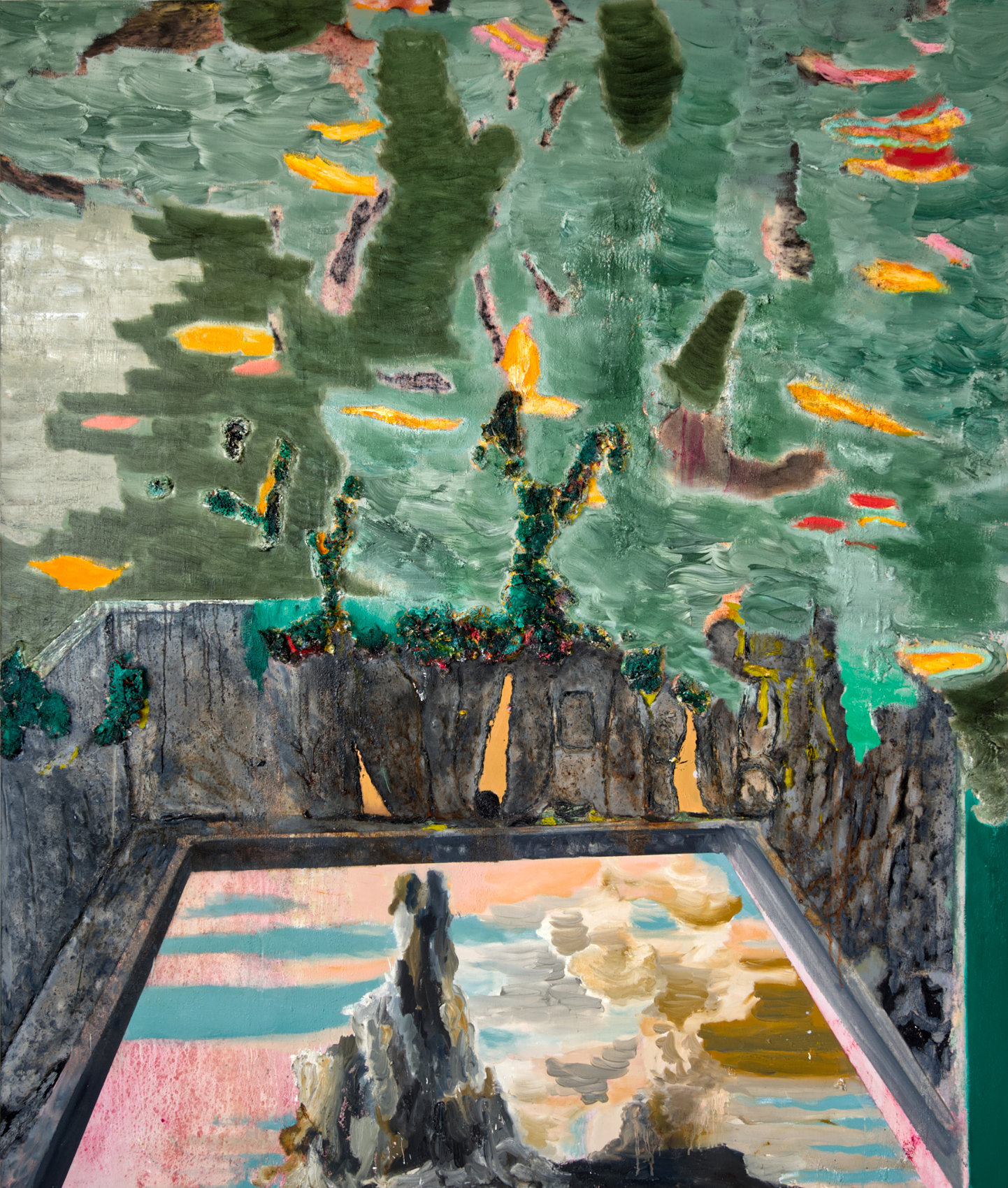 Tyrant's garden III, oil, acrylic, sawdust and glue on linen, 200x170 cm, 2020