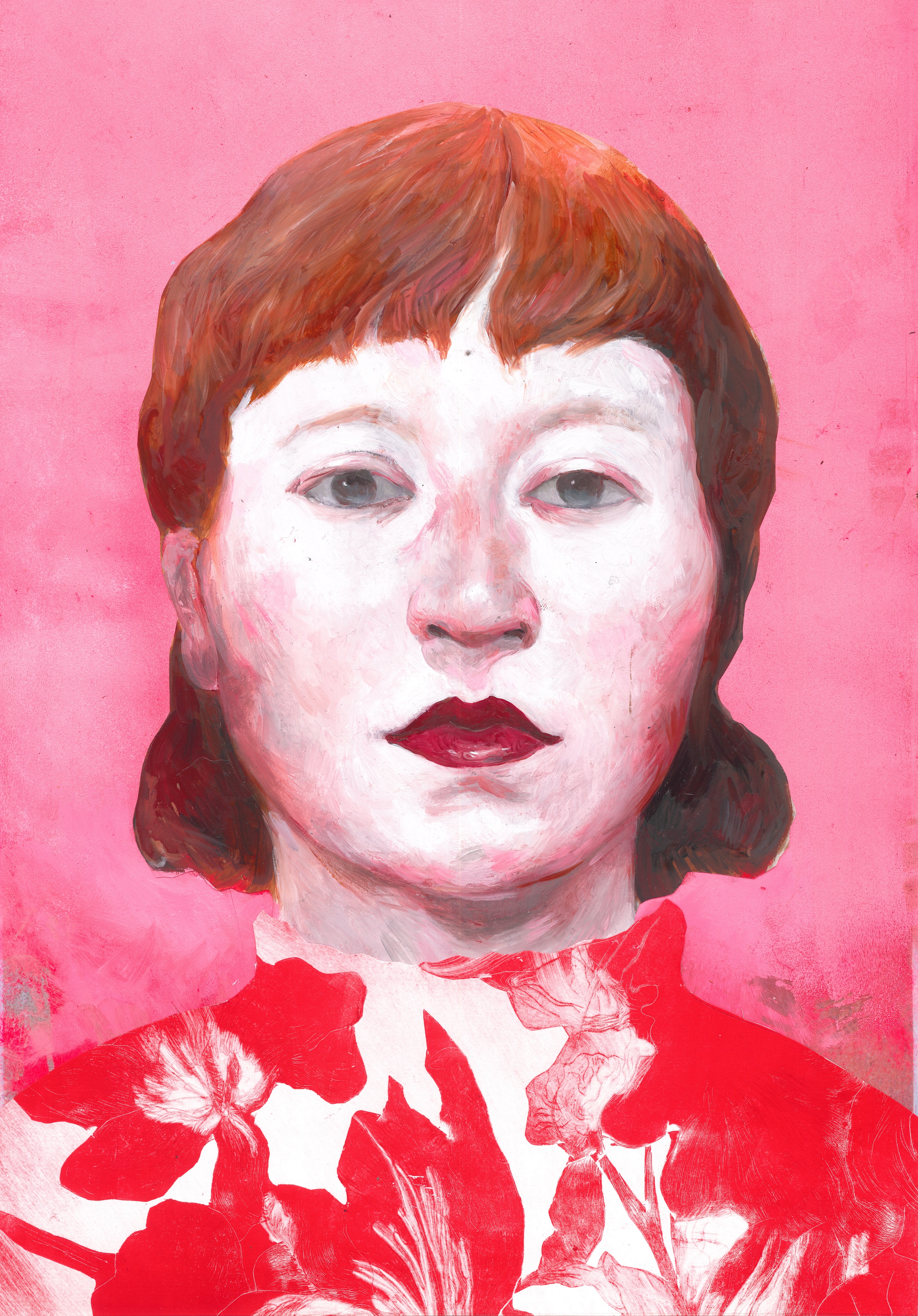 SelmaOil paint on paper, collage with photo material and etching, 28 x 44cmSerie: Melancholic Portraits2024