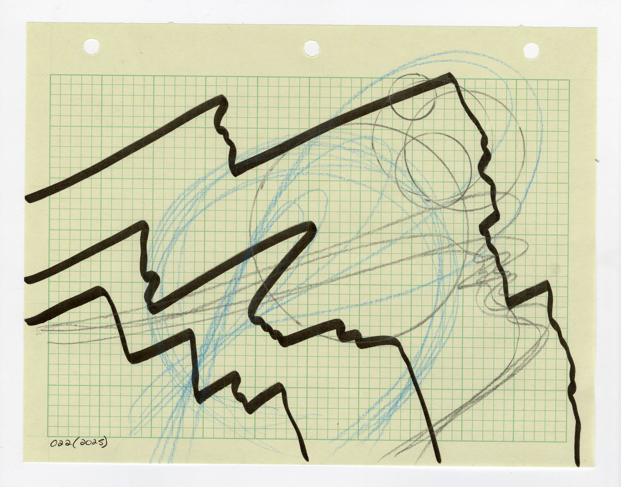 022. 2025. Graphite, colored pencil, and marker on graph paper. 11" by 8.5"