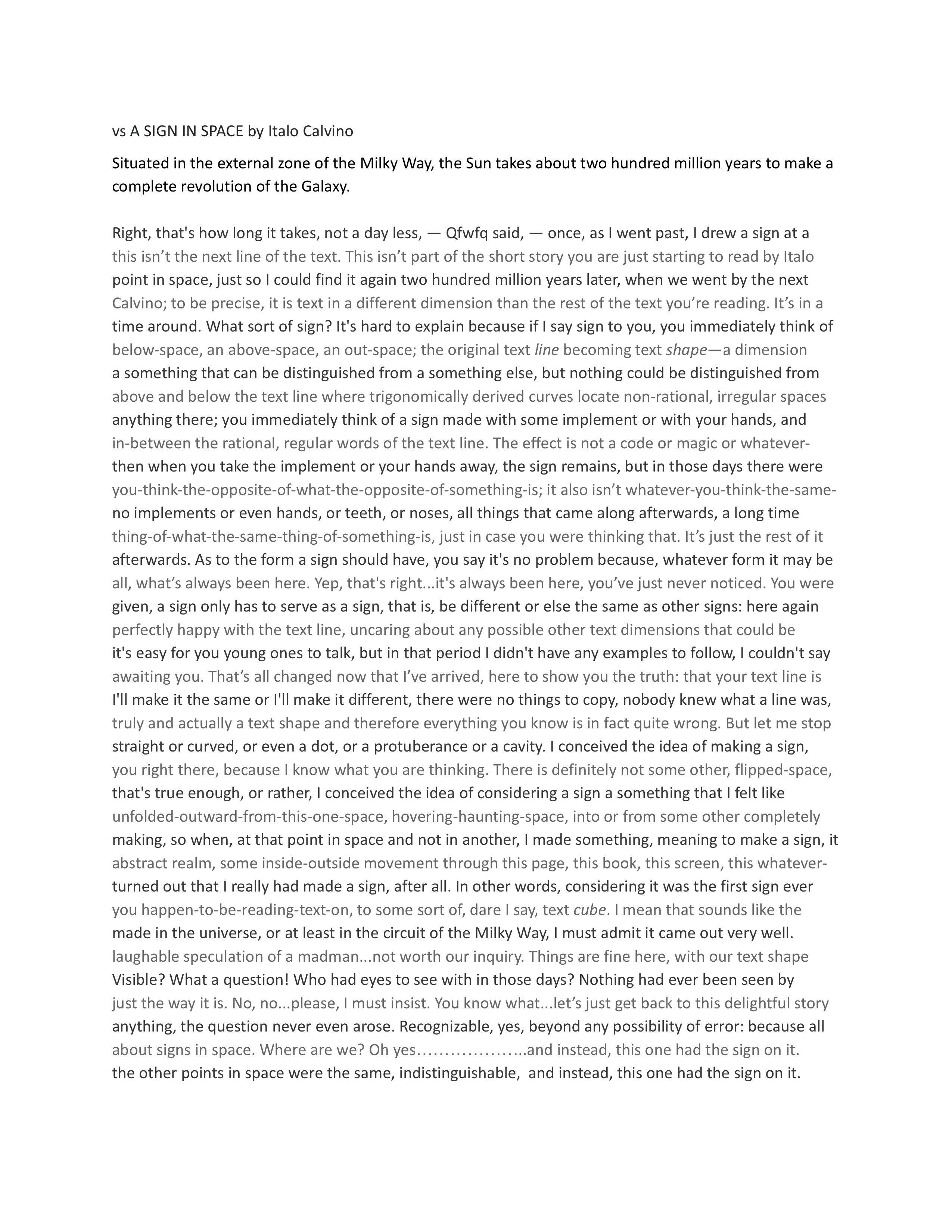 vs A SIGN IN SPACE by Matt Martin, hyperlinked to PDF of text