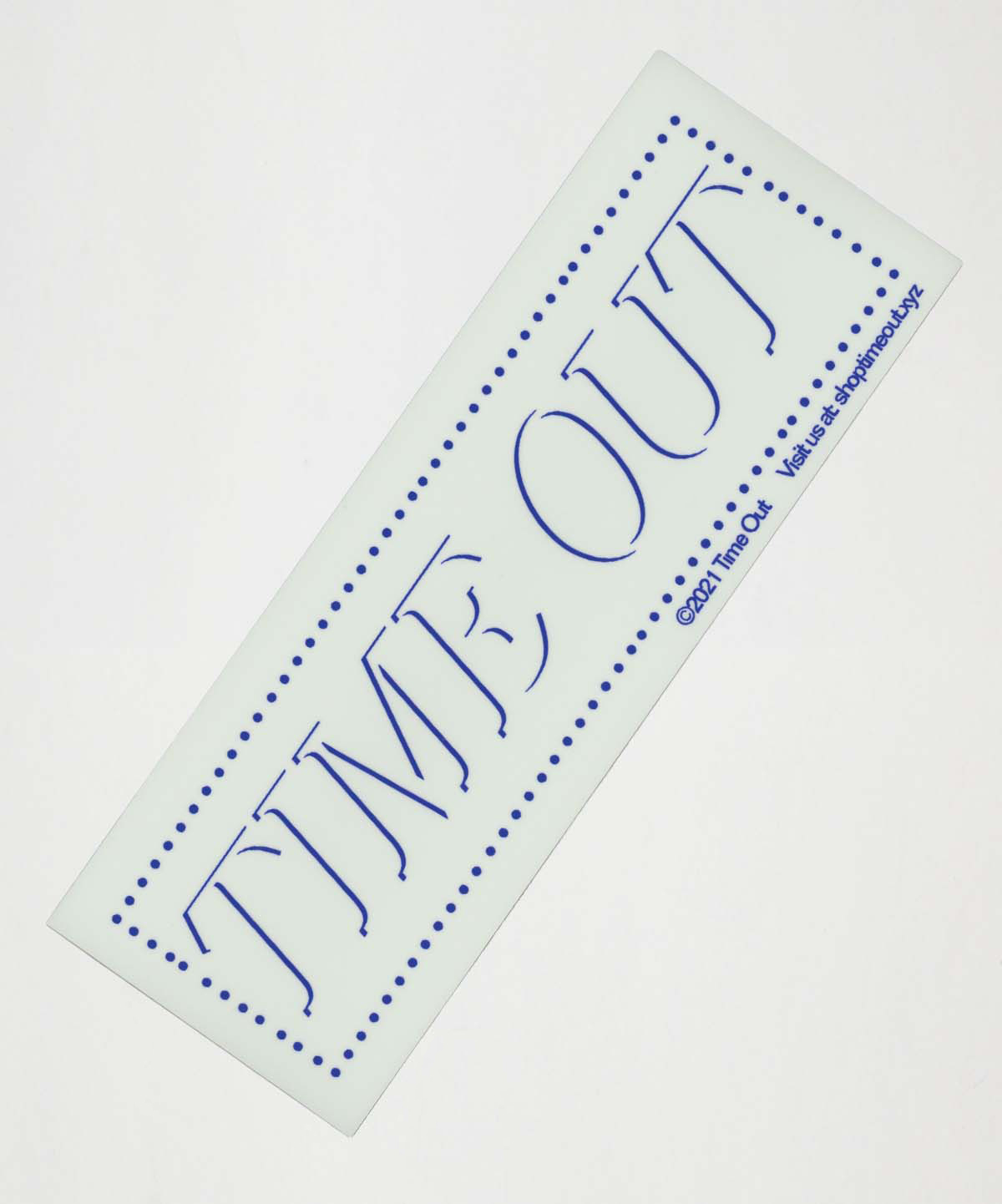 Cream and cobalt bumper sticker with Time Out logo