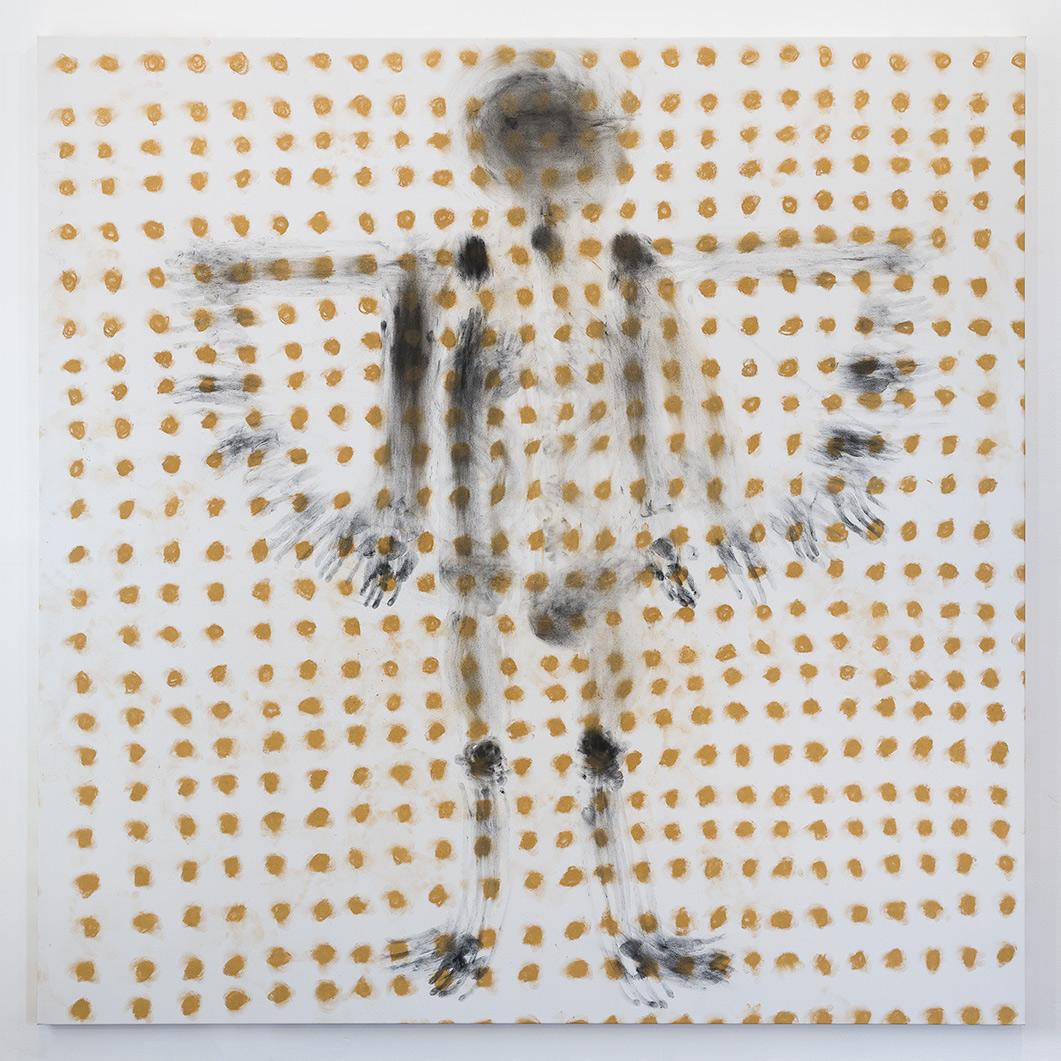 Breathing Gradually from 5_1_5 to 7_1_7 to 12_1_12 or Hands Turn into Wings, 2023, charcoal and color charcoal on canvas, 78 x 78 in. (198.1 x 198.1 cm.) 