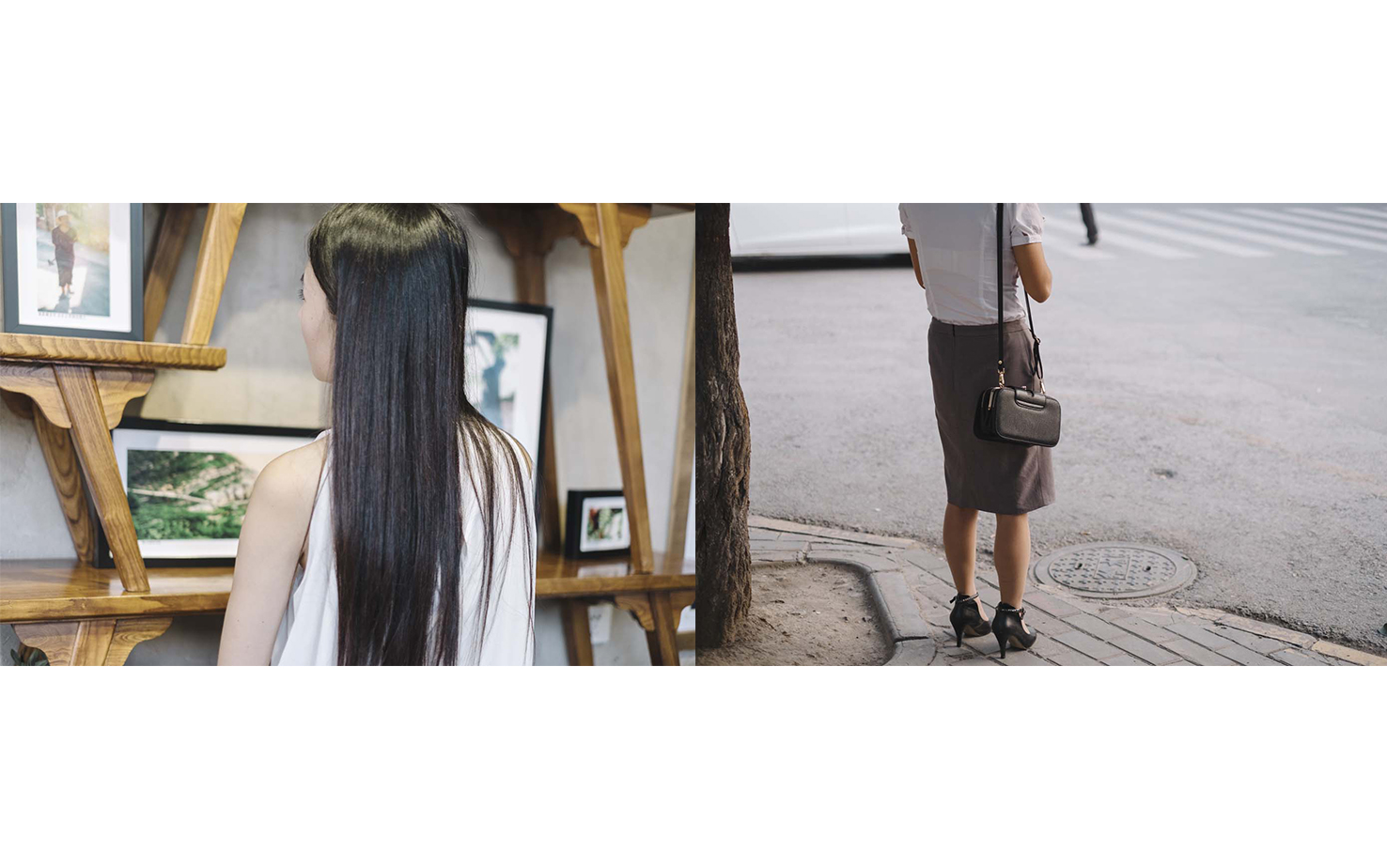 Foto China Pekín mujer cabello largo pelo falda y tacones