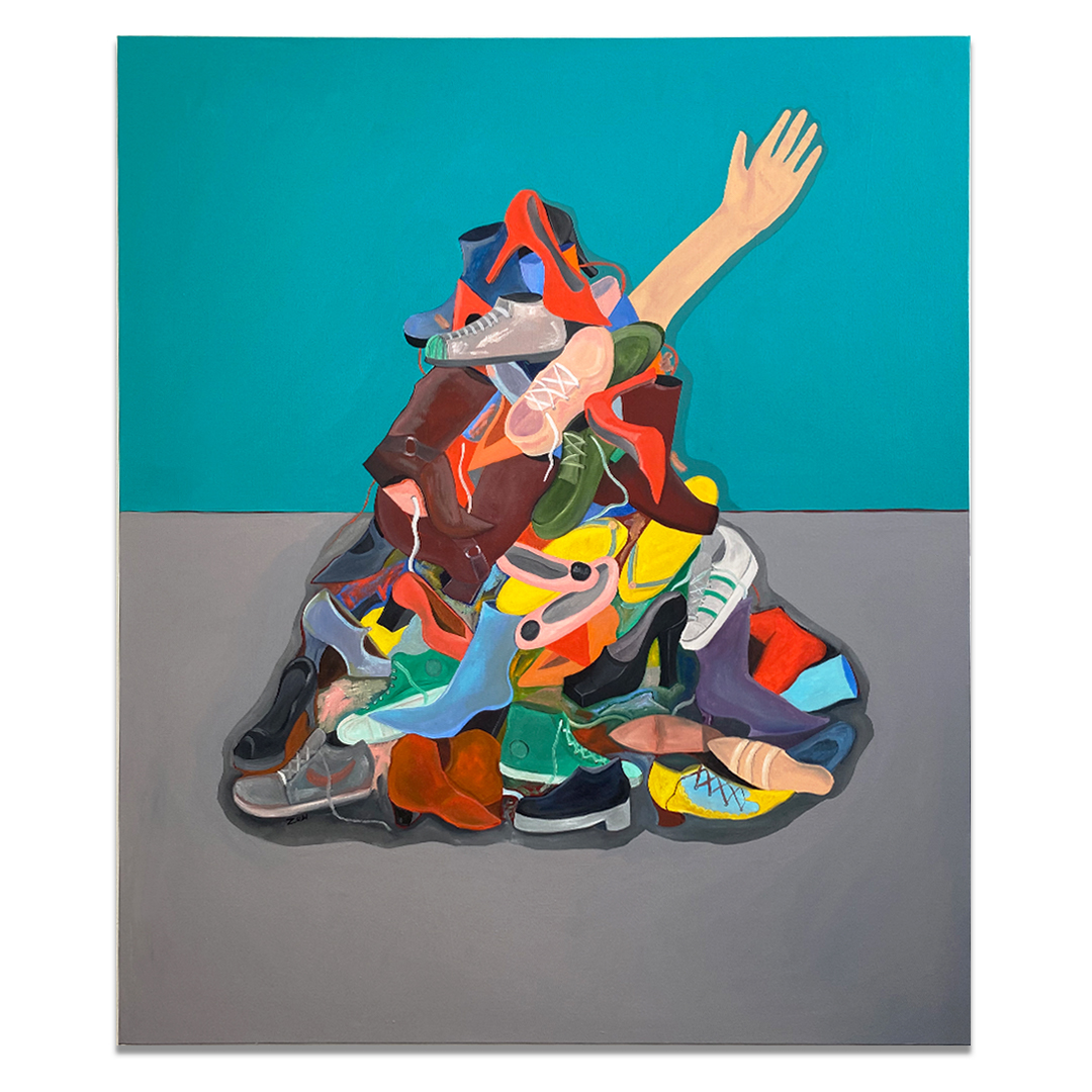 The Shoes are Alive, 56 x 66 inches, Acrylic and Oil, 2021.