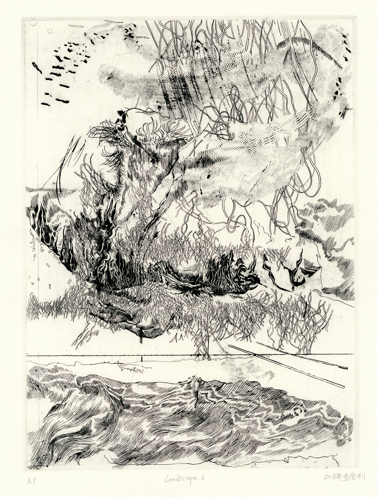 Landscape 6 2016-2018, etching, image size: 10.2 x 7.8 inches / 26 x 20 cm