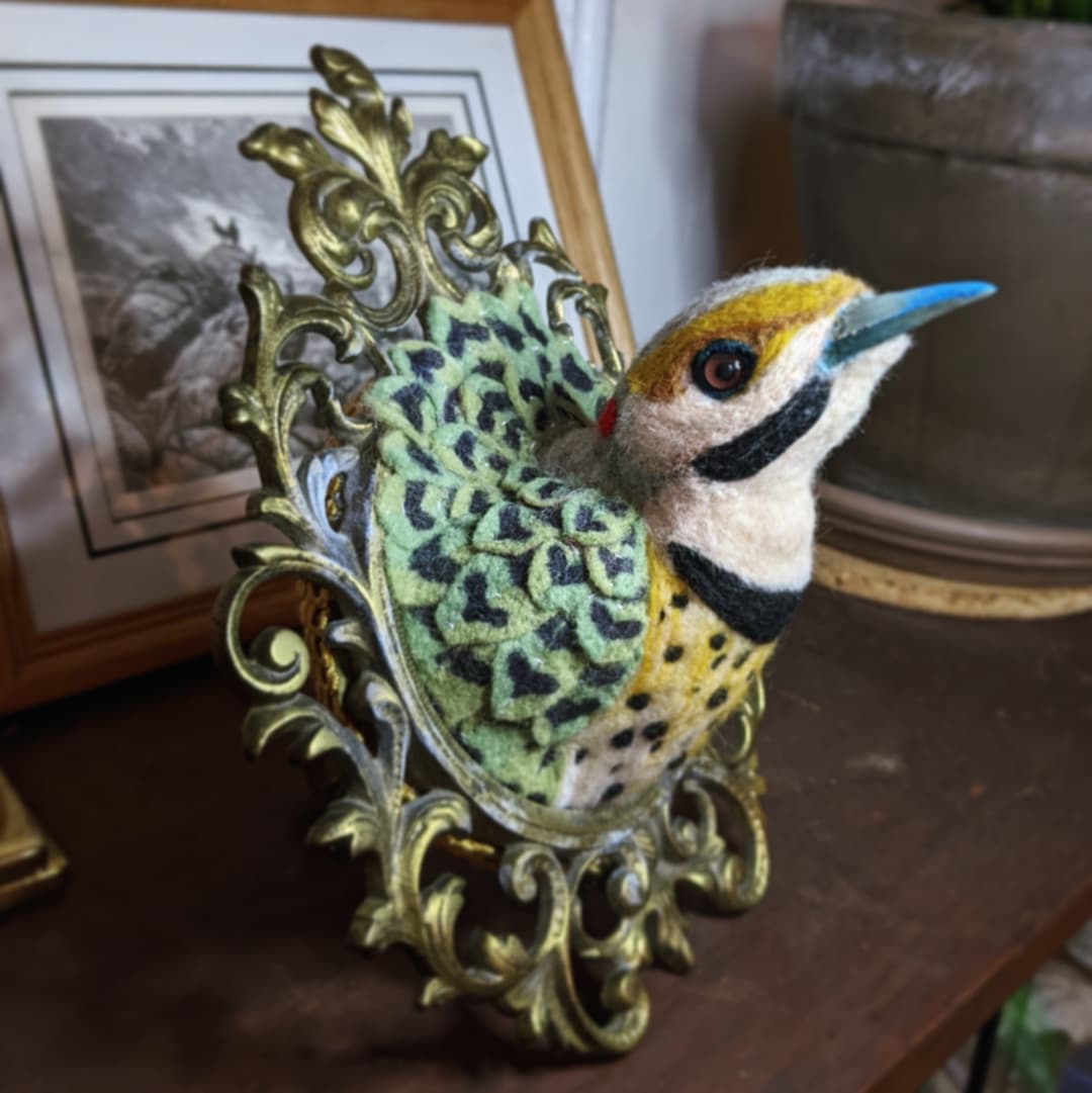 Northern FlickerNeedle felted wool faux taxidermy7"x10"x6"2021SOLD