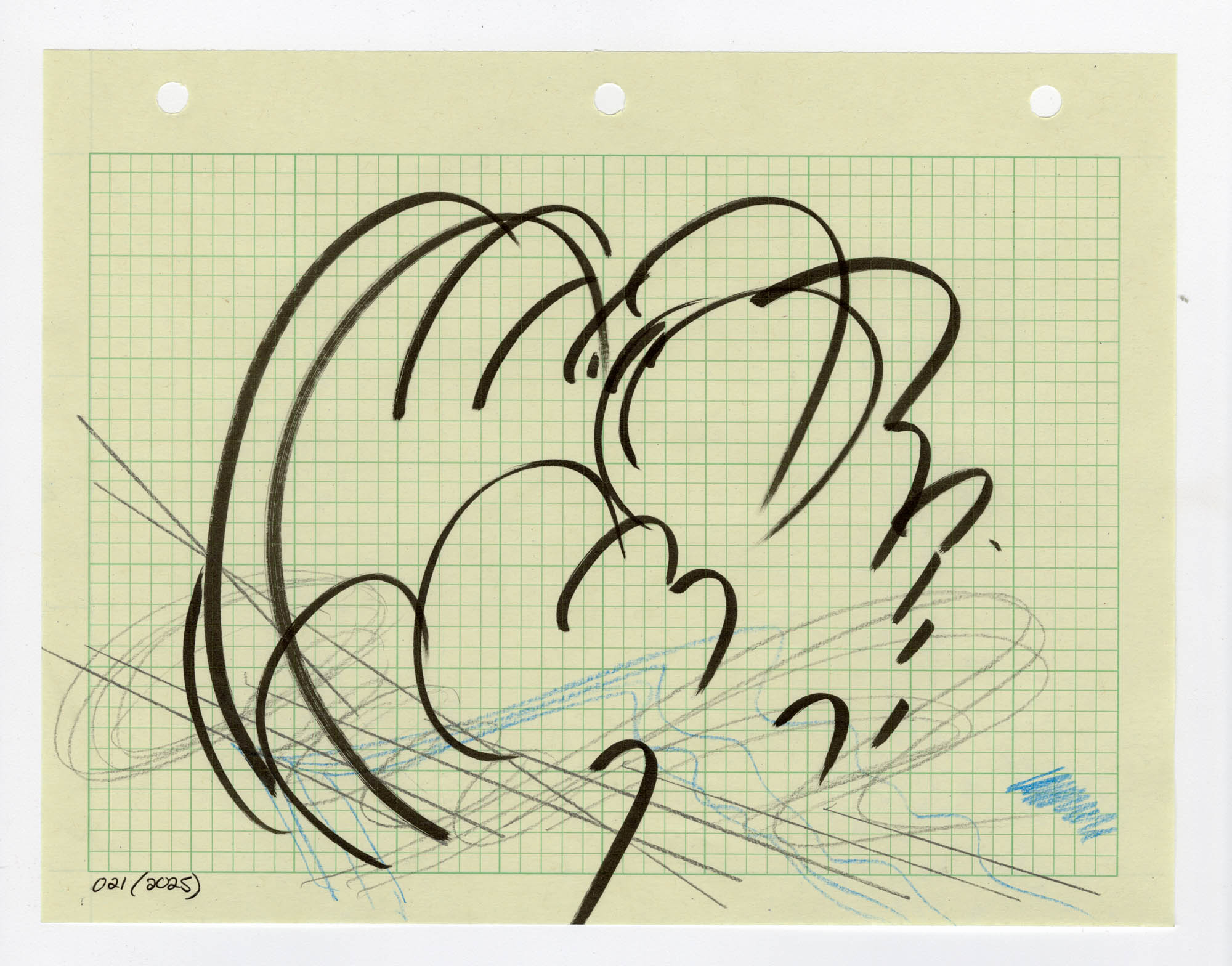 021. 2025. Graphite, colored pencil, and marker on graph paper. 11" by 8.5"