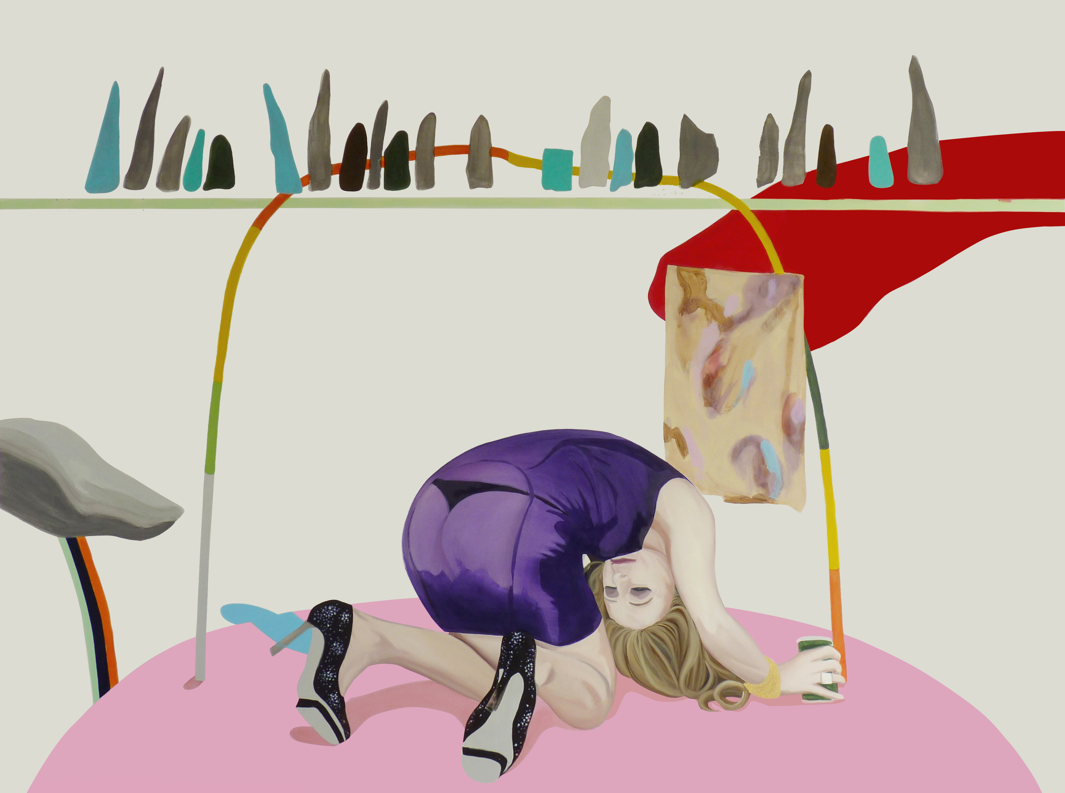 PARIS HILTON SURROUNDED BY ARTISTIC DEVICES | Acrylic and oil on wood panel | 183 x 244 cm | 2011