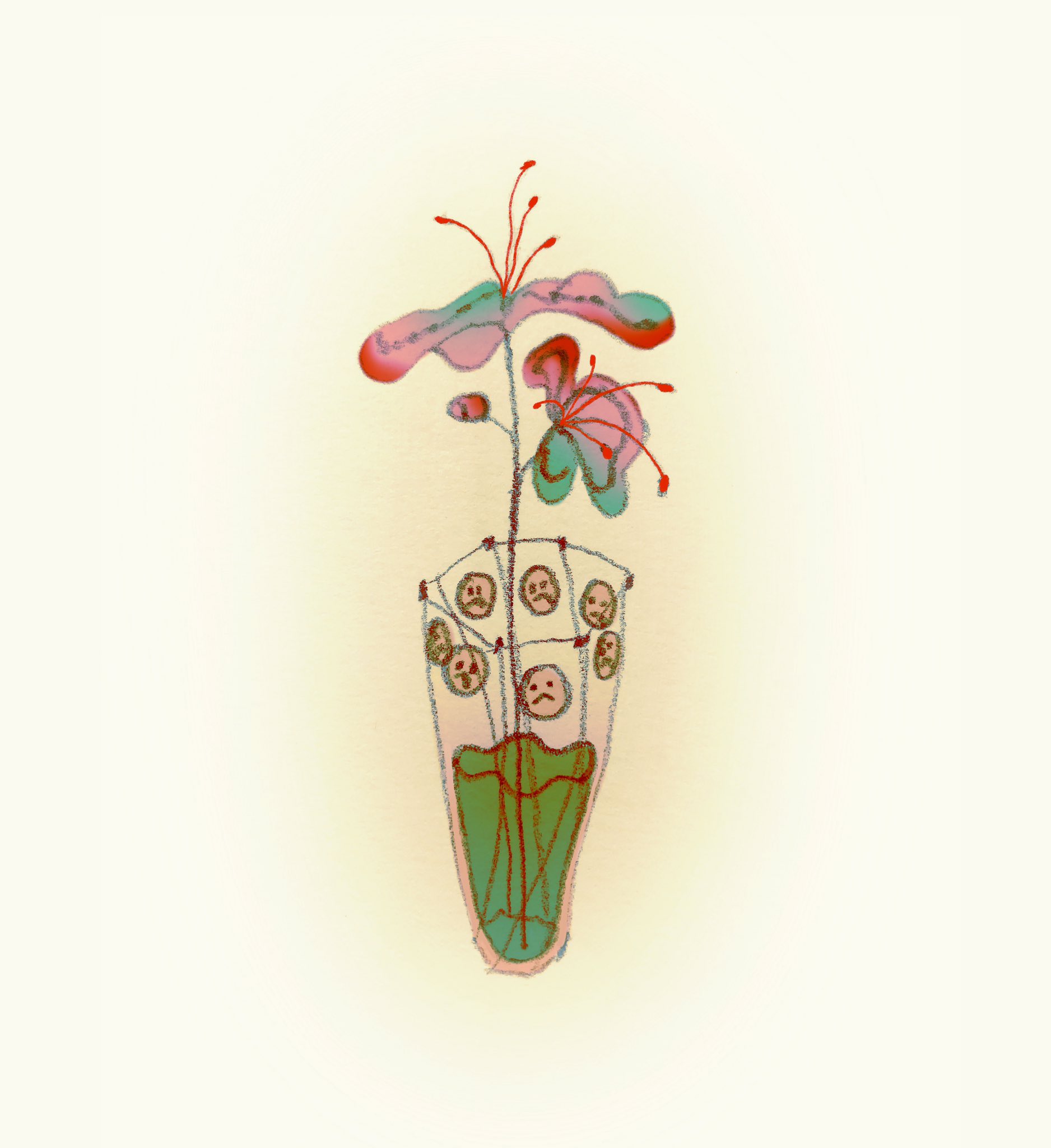 Flower in a Cup (graphite on paper, digital color)