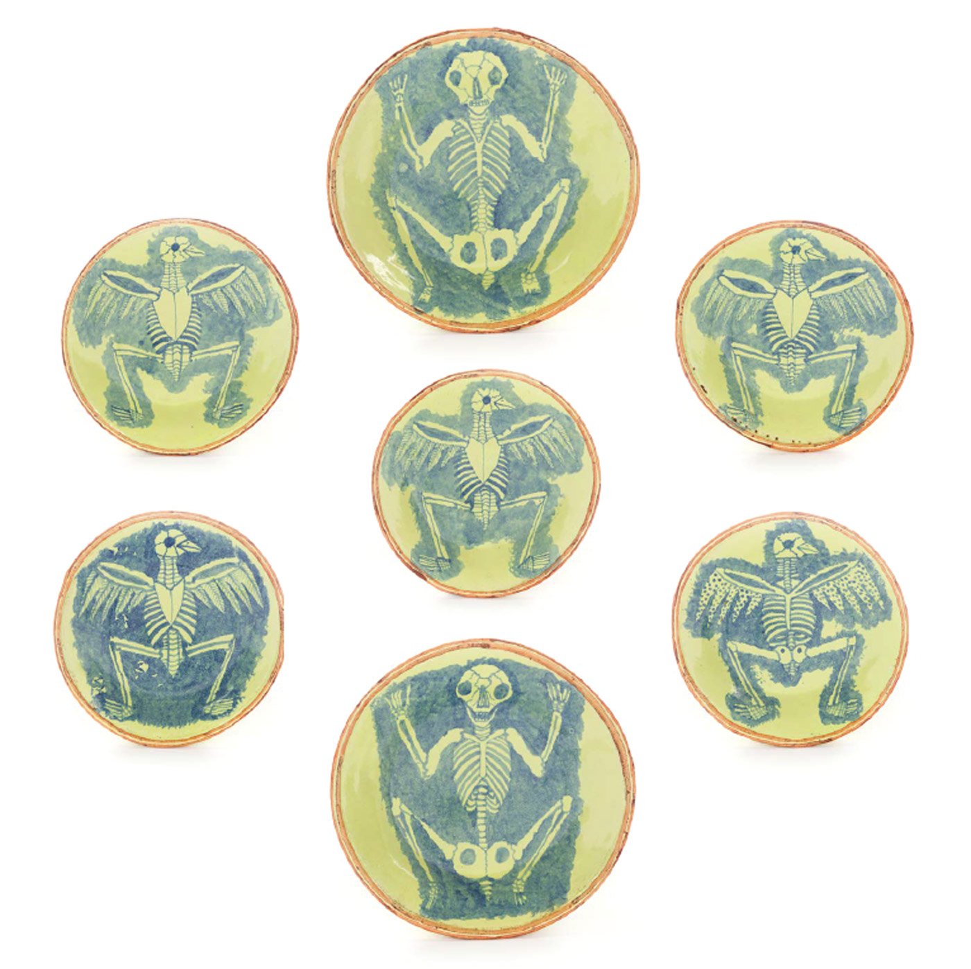 Skeleton plates, c1990, set of 7