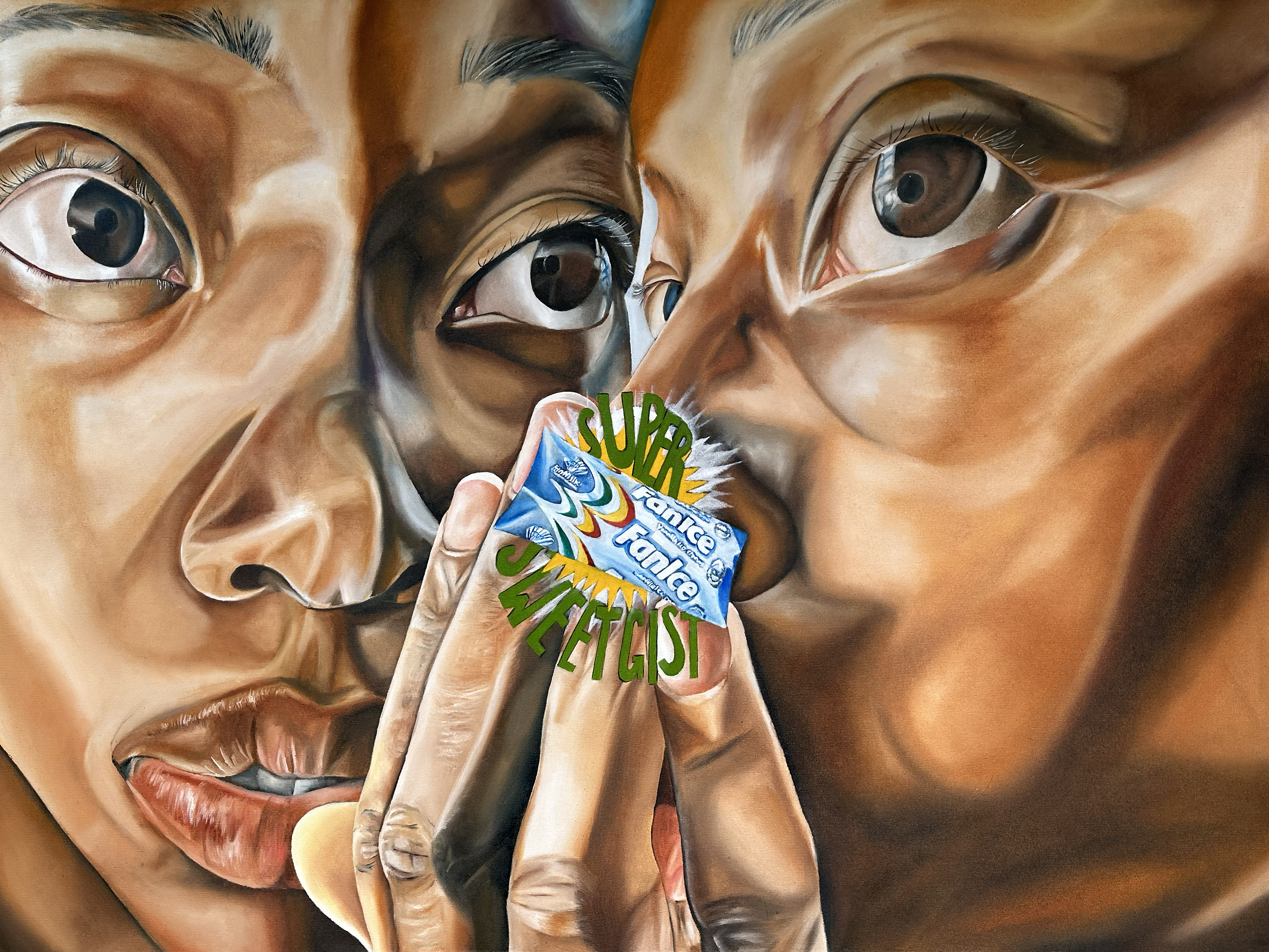 Super Sweet Gist: Vanilla FanIce; Fan Milk LTD Ghana (1960), 2023, oil on canvas, 36" x 48"