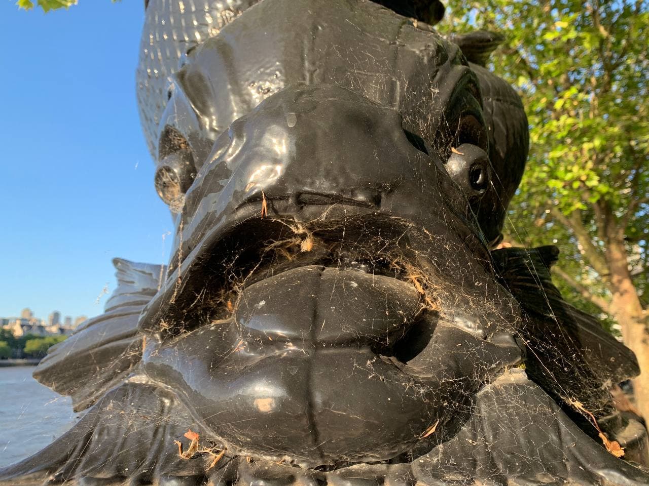 A close up of part of a monument on the Embankment.