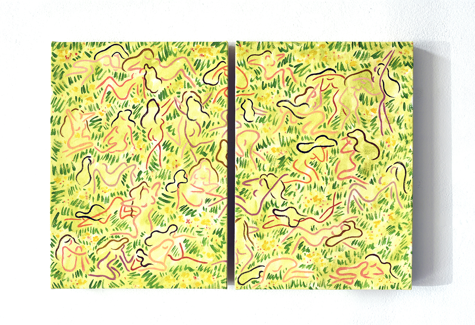 Things We Do in the Field, 2019, 10” x 14” each, acrylic on canvas, not available