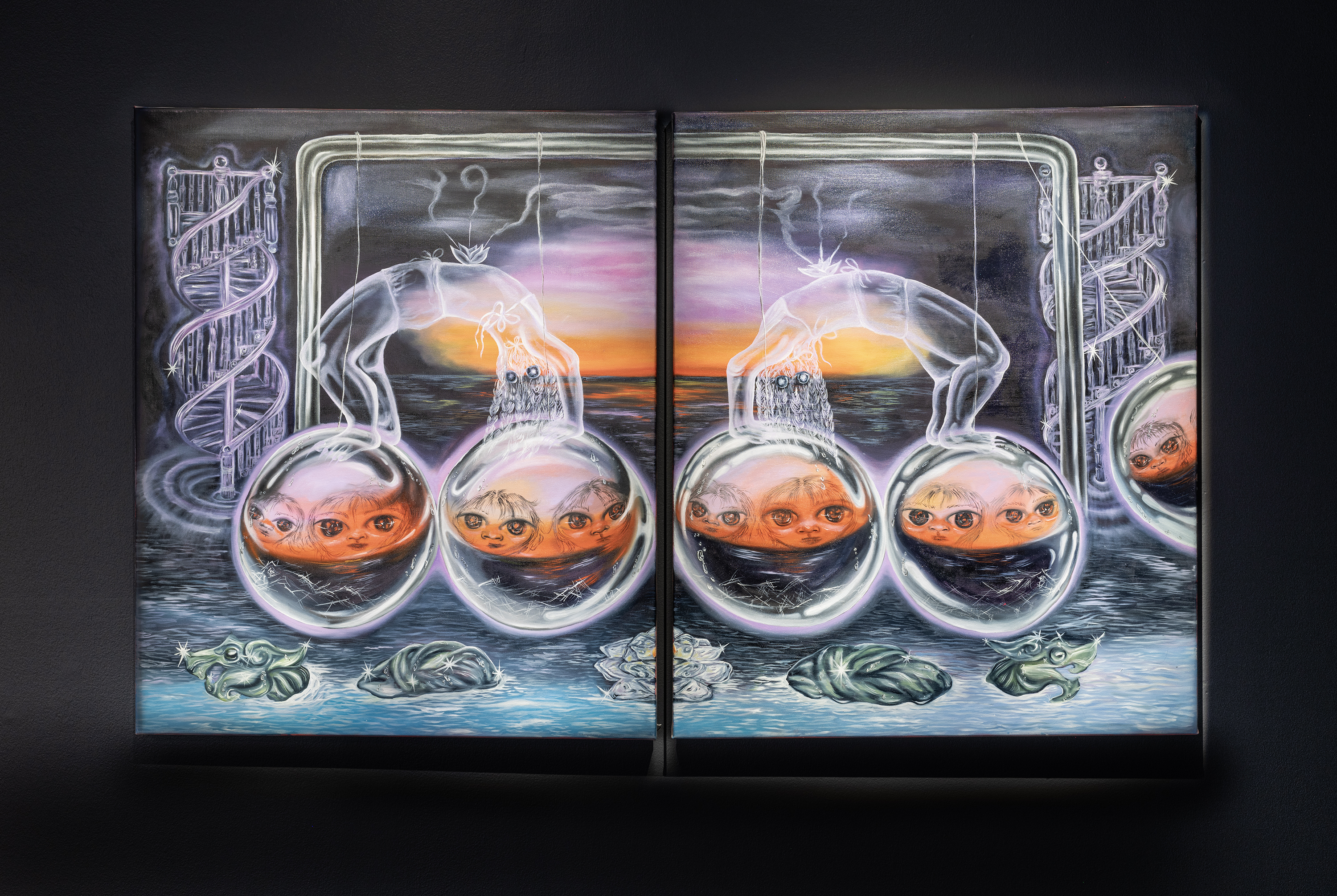 Big Pendulum Swinging (diptych) (2024) oil on canvas, 130 x 200 cm.  Photography Kai Wasikowski.