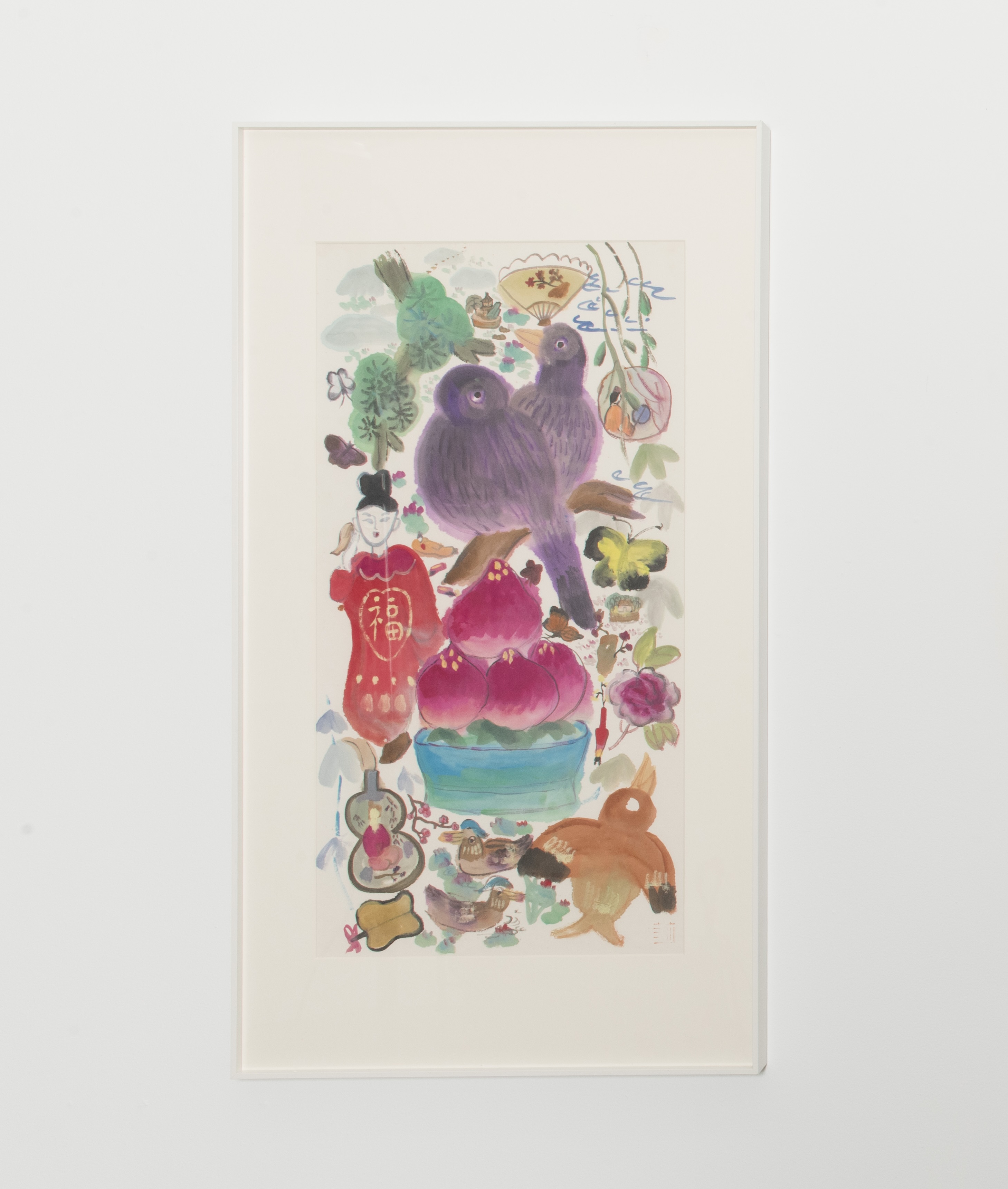 Wang Mengsha, Peach Garden 仙桃園, 2023, Chinese ink & acrylic on rice paper, 35.5 x 39.5 inches (framed)