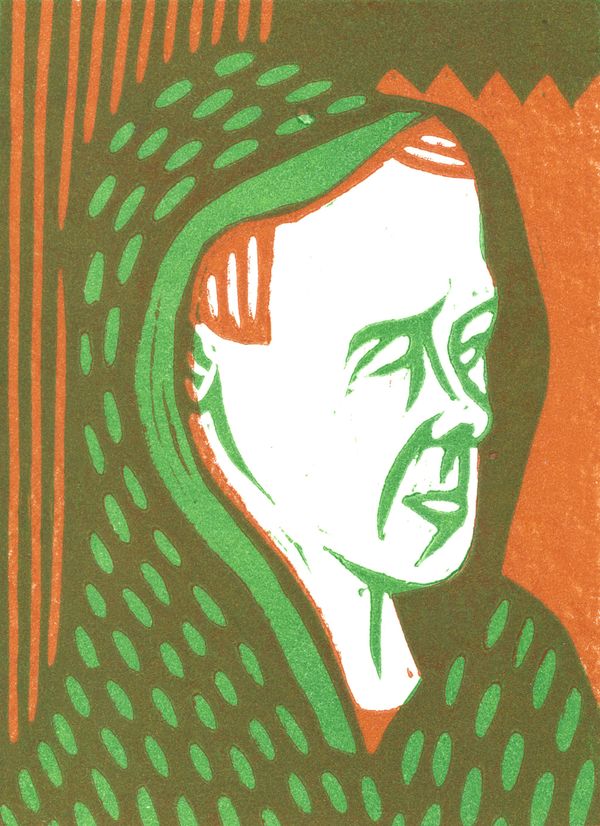 Resist the Jaws of Despair, two-layer linocut