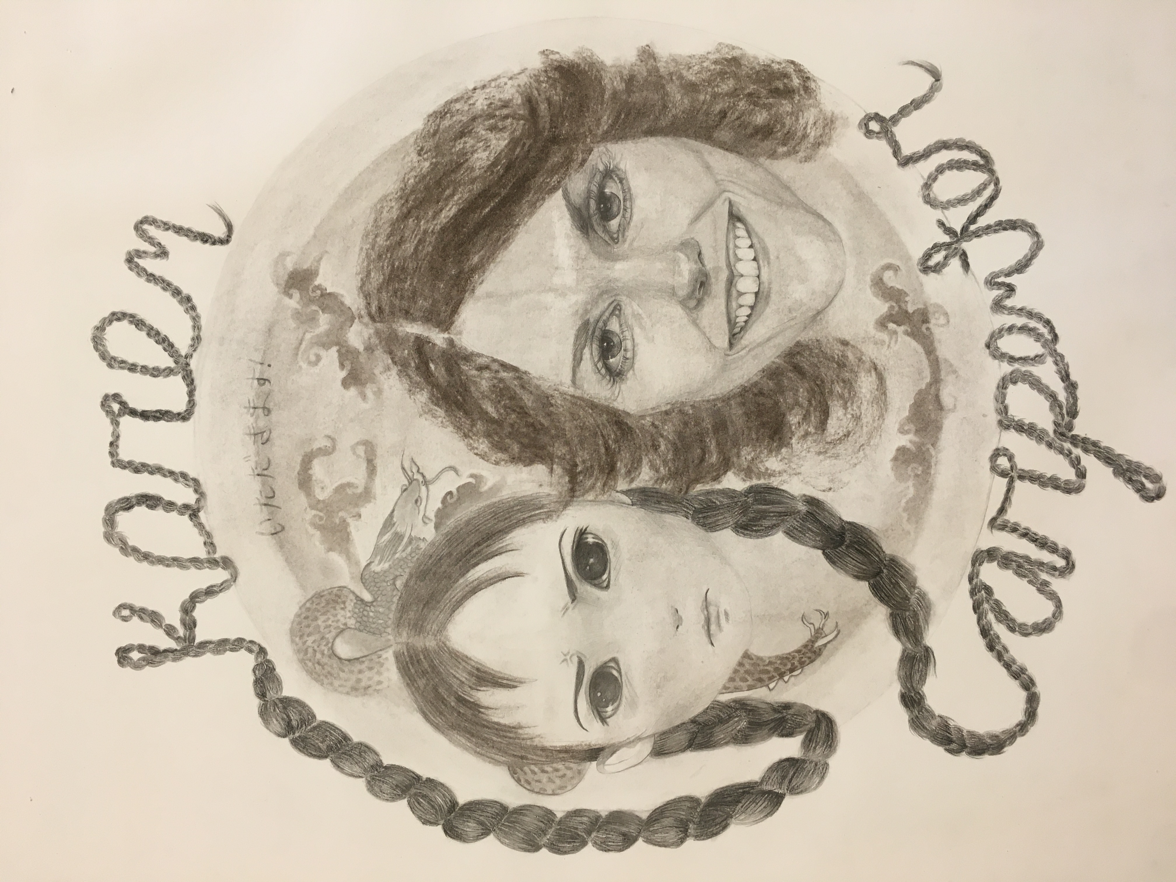 "Self Portrait with Karen Carpenter" (2019) graphite on paper, 51x51"