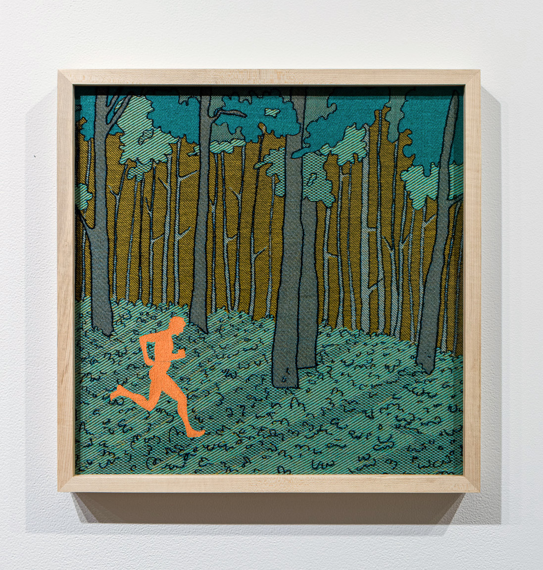 Meeting Site: Forest, 2023, 20" x 20", Jacquard woven cotton and rayon with cotton embroidery