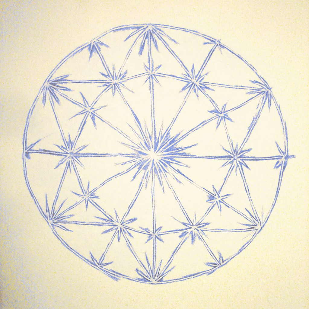 1. 6x6, with a hint of the next division. Blue colour pencil on Torinoko Kozu.