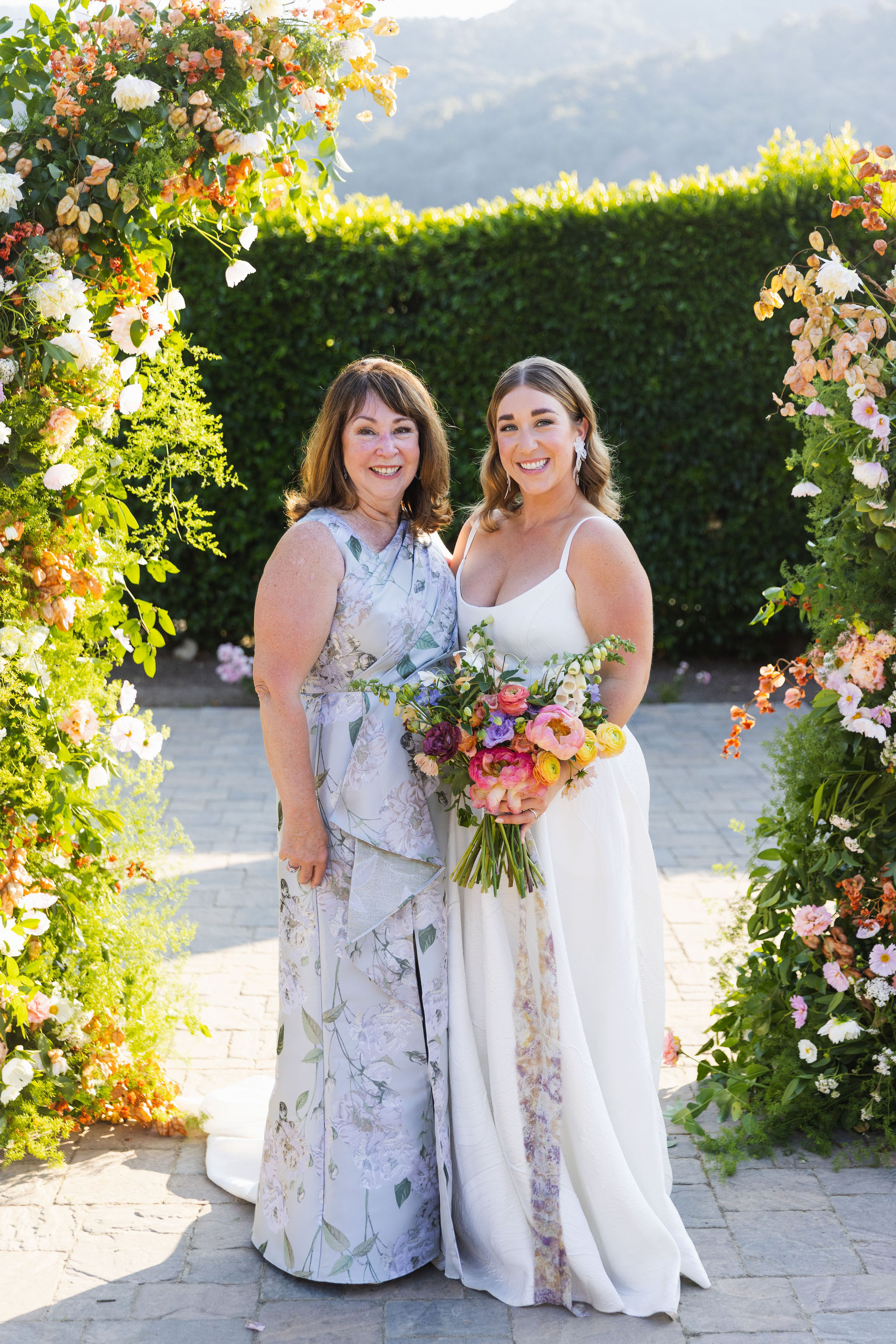 Silk ribbon for wedding bouquet dyed with roses and eucalyptus.