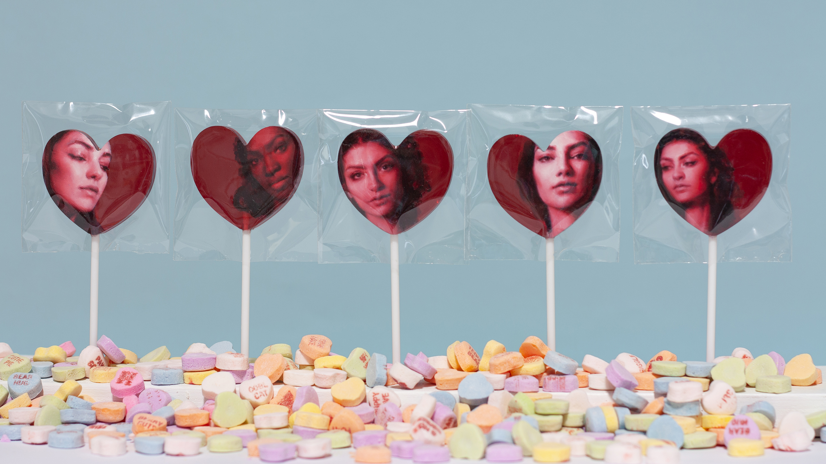 'Cherry Heart Lollipops'. Oil paint on resin. 5 x 12 cm