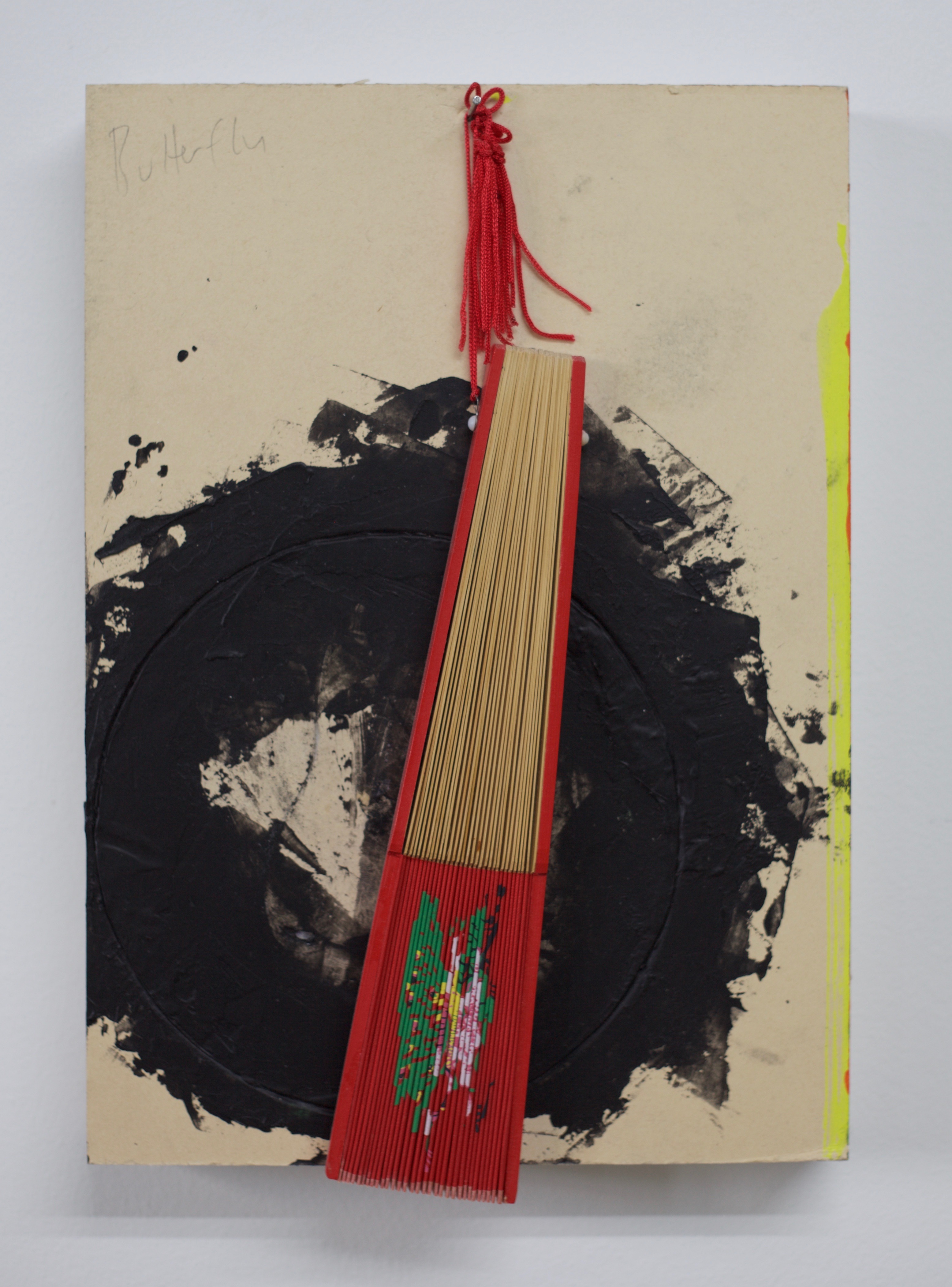 Butterfly, 2015, pencil, acrylic and fan on board, 29.7 x 21 x 3 cm 