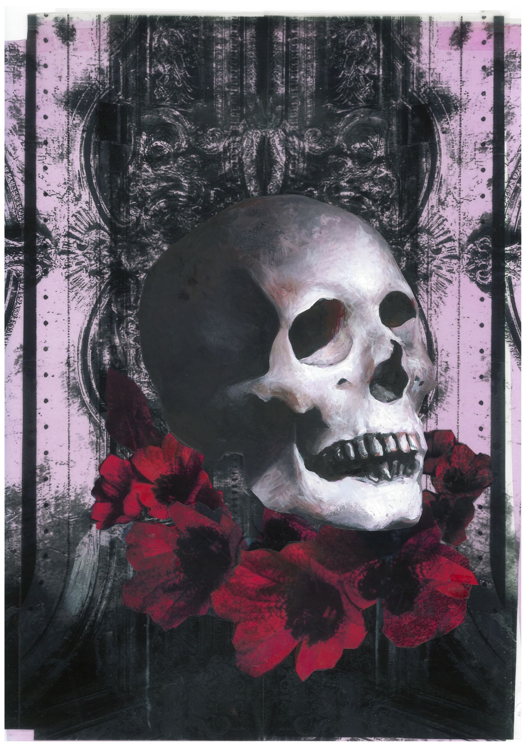 Hamlet's GhostOil paint on paper, collage with photo materialSerie: Hamlet/ Text: Bruno Blume, 28x44cmPublisher: Kwasi Verlag, Bern, 2016