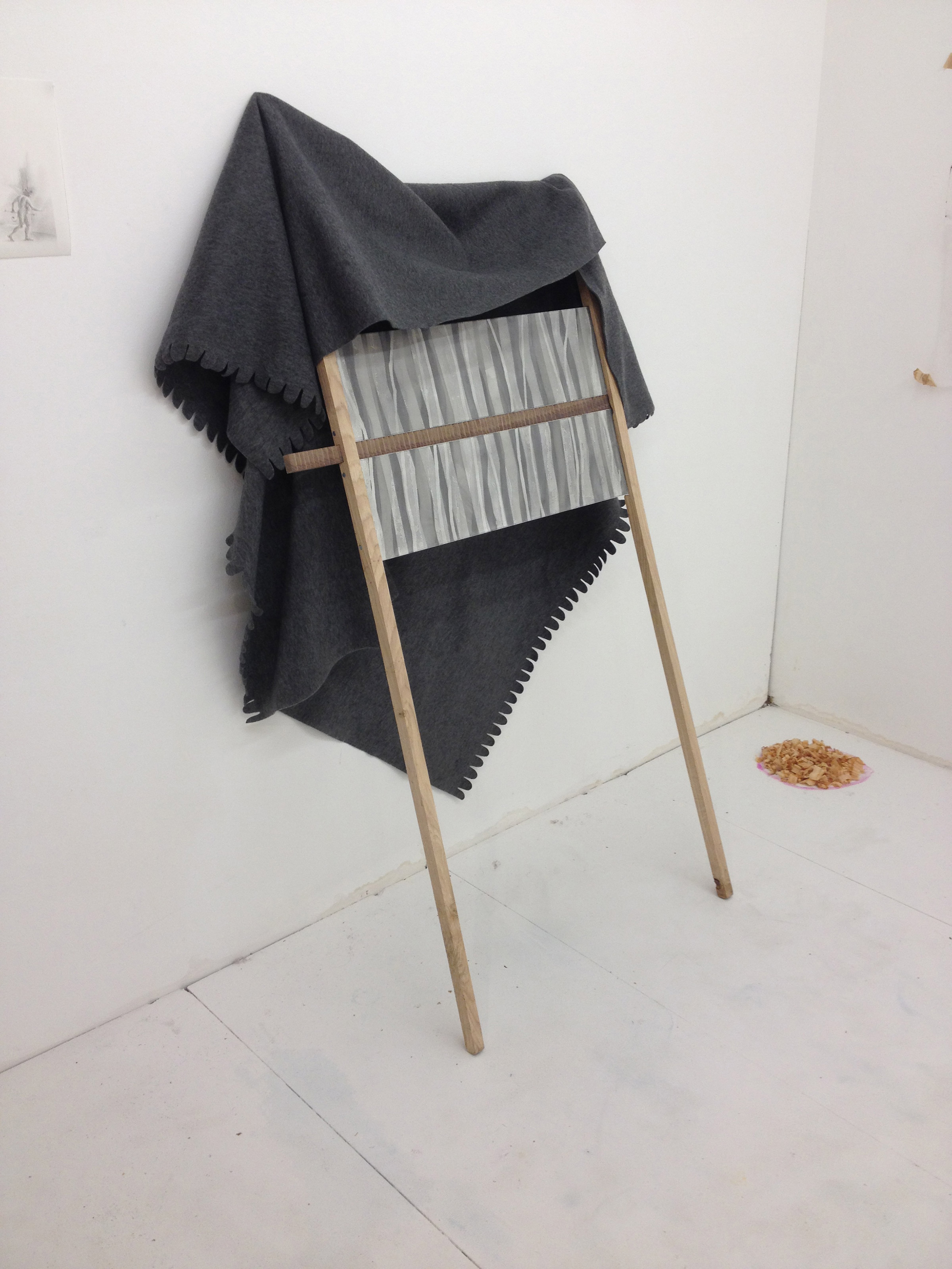  acrylic rug, oak, walnut, steel, pigment and graphite, 140cm high by 70cm