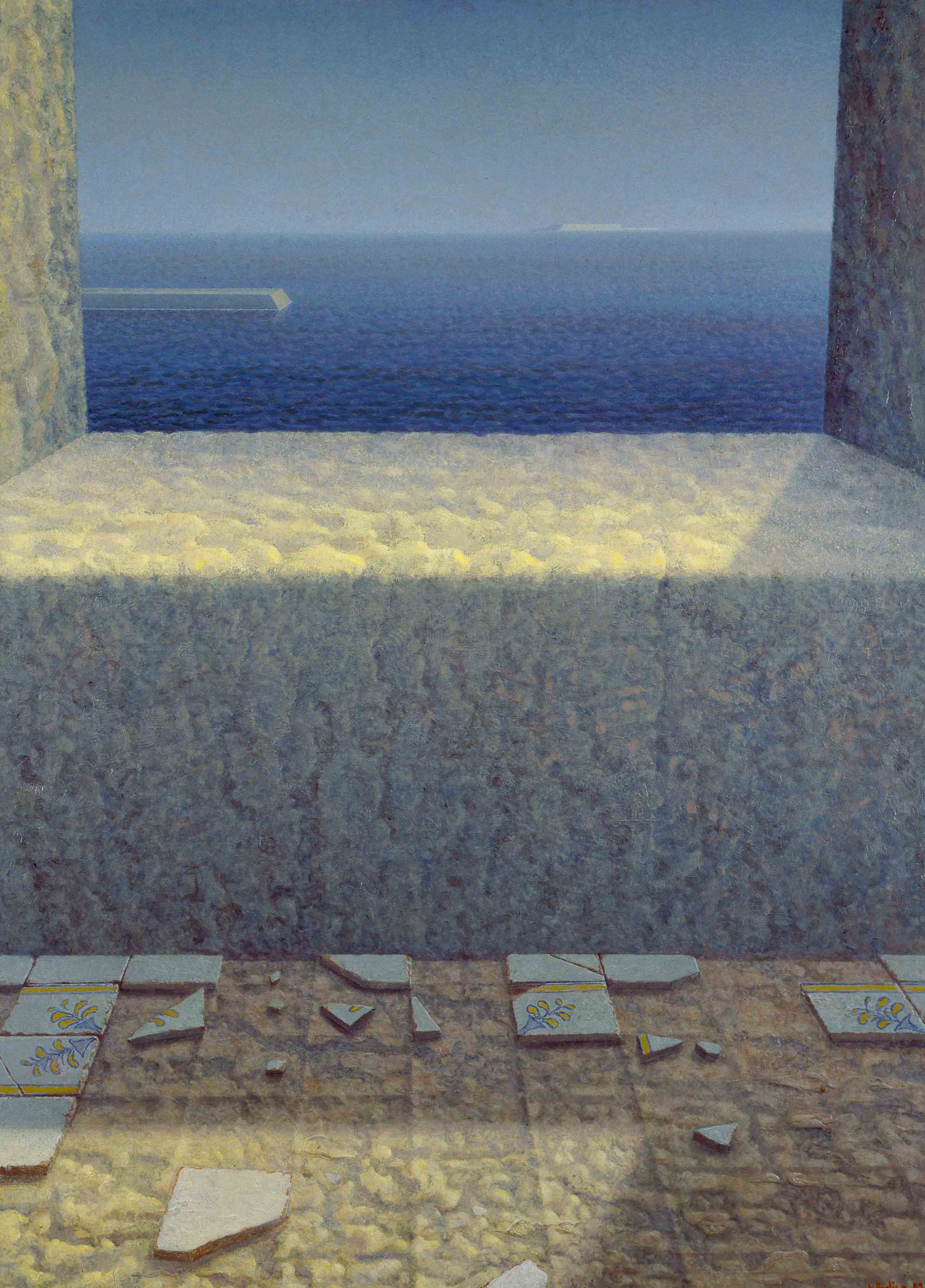 Finestra sul Mediterraneo, 1989, olio su tavola, 140 x 100 cm
