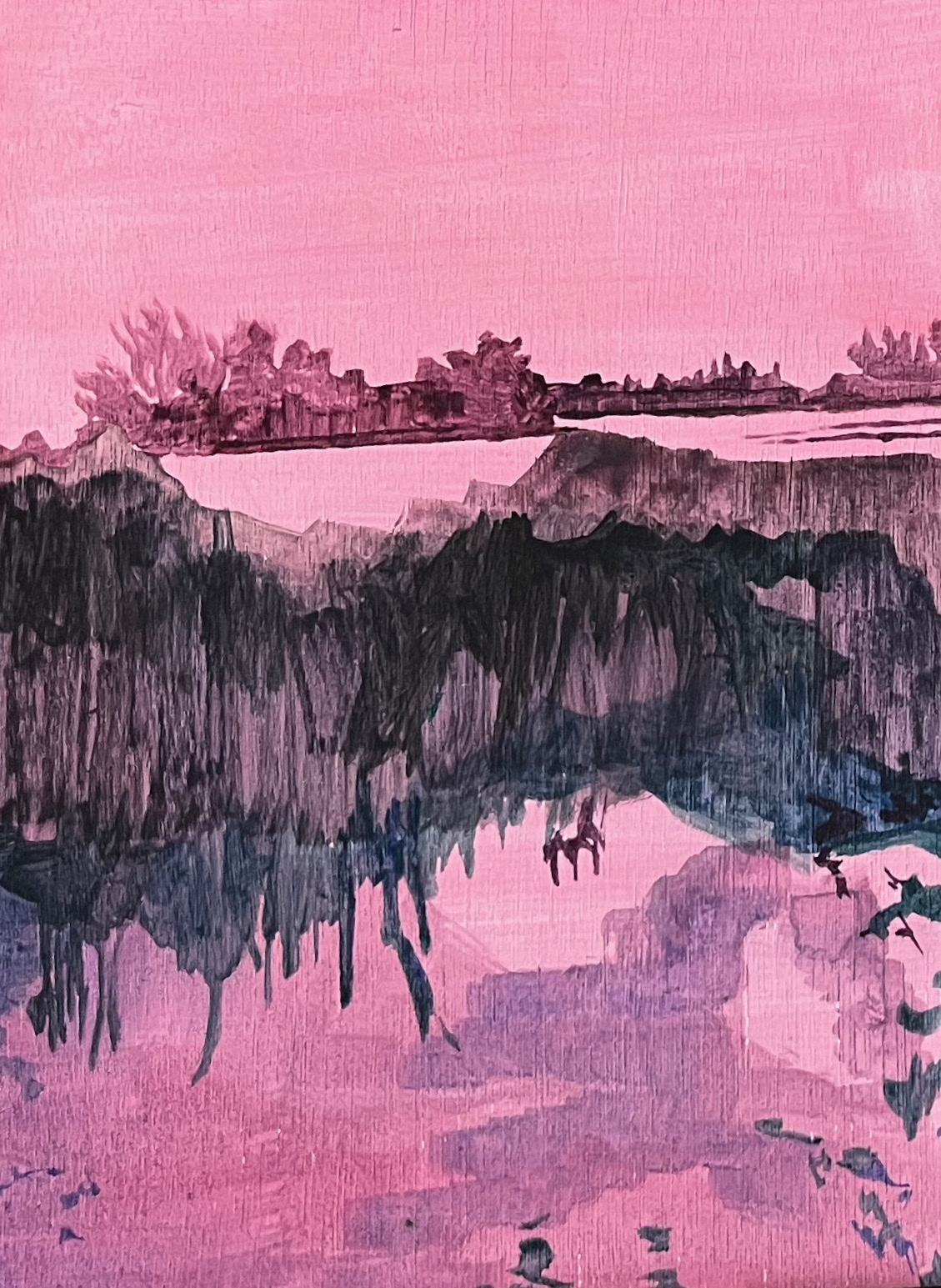 Pink Lake (2022), acrylic on panel, 13x18cm