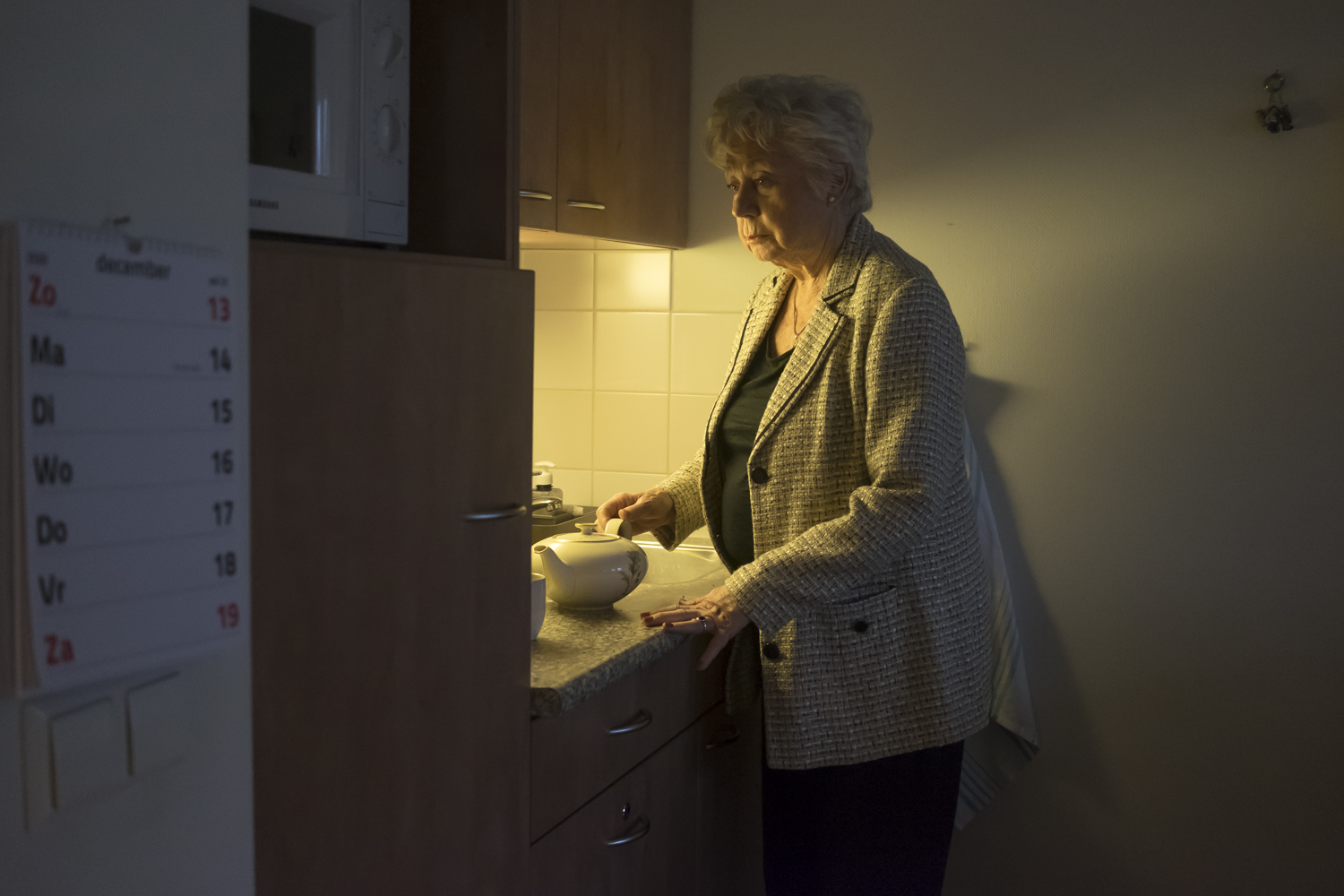 Actress Ingeborg Elzevier, photographed for a Dutch TV series, set photography 