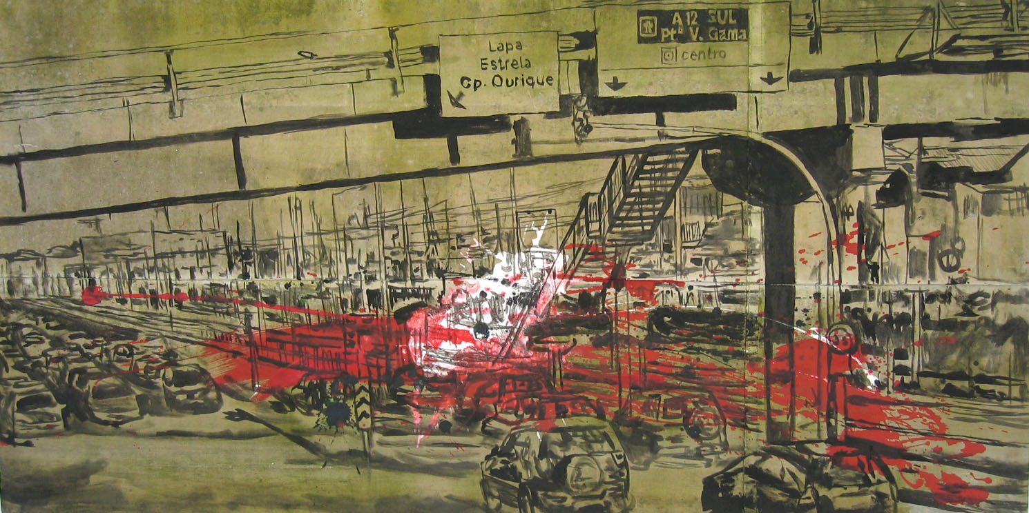 "Opposite Direction"2005 Mixed Media on Canvas 80x160 cm