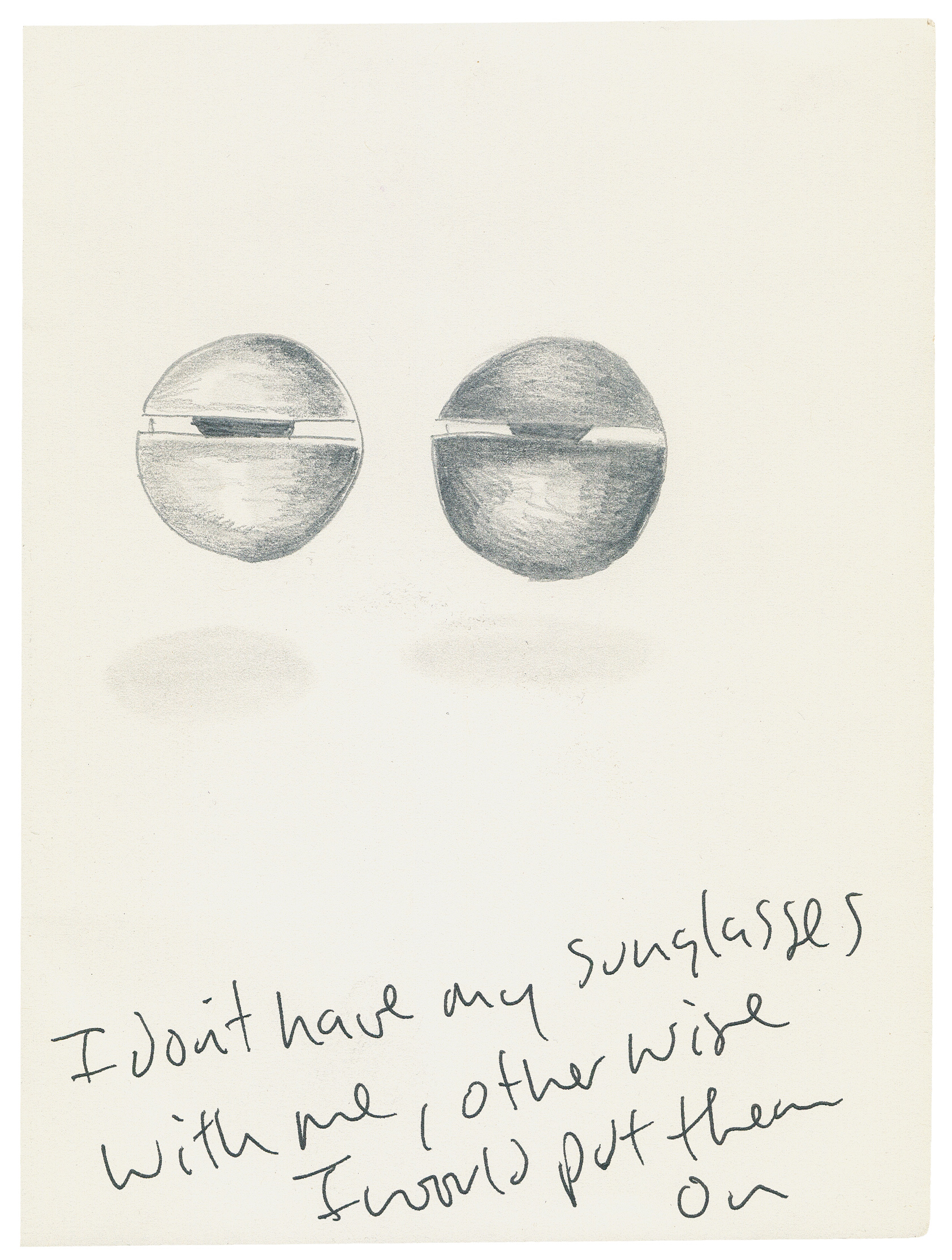 I Don't Have Any Sunglasses With Me Otherwise I would Put Them On, 2014, pencil and pen on paper, 13.8 x 10.3 cm