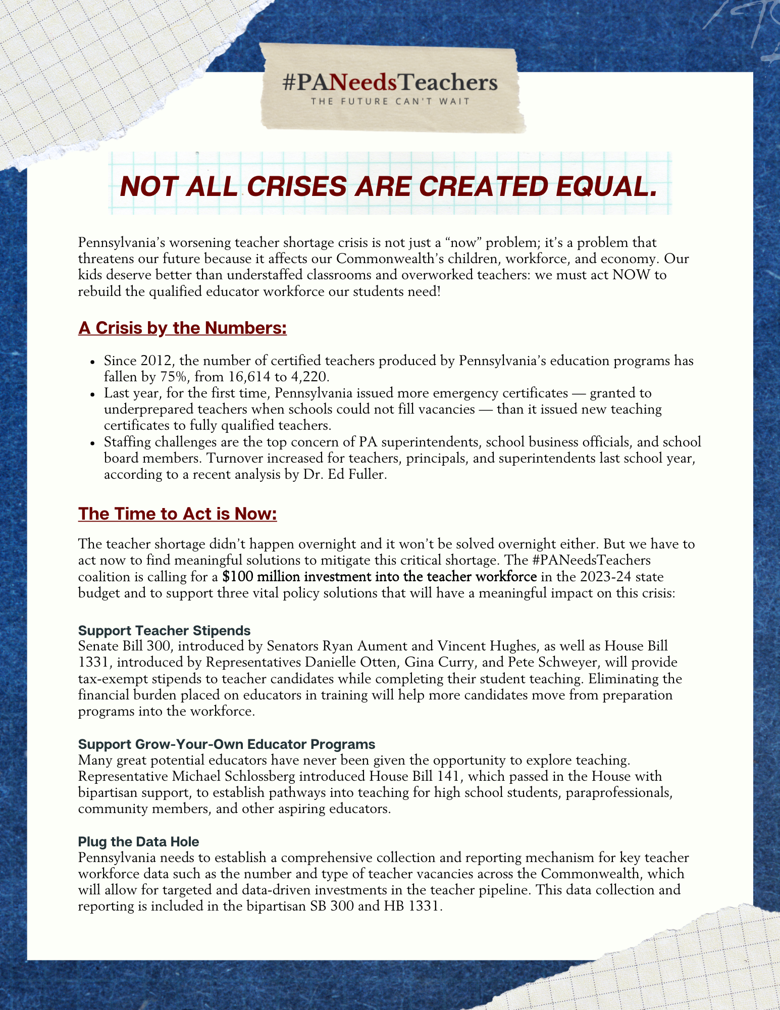Handout distributed to legislators on May 2024 and June 2023 by #PNT teacher advocates.