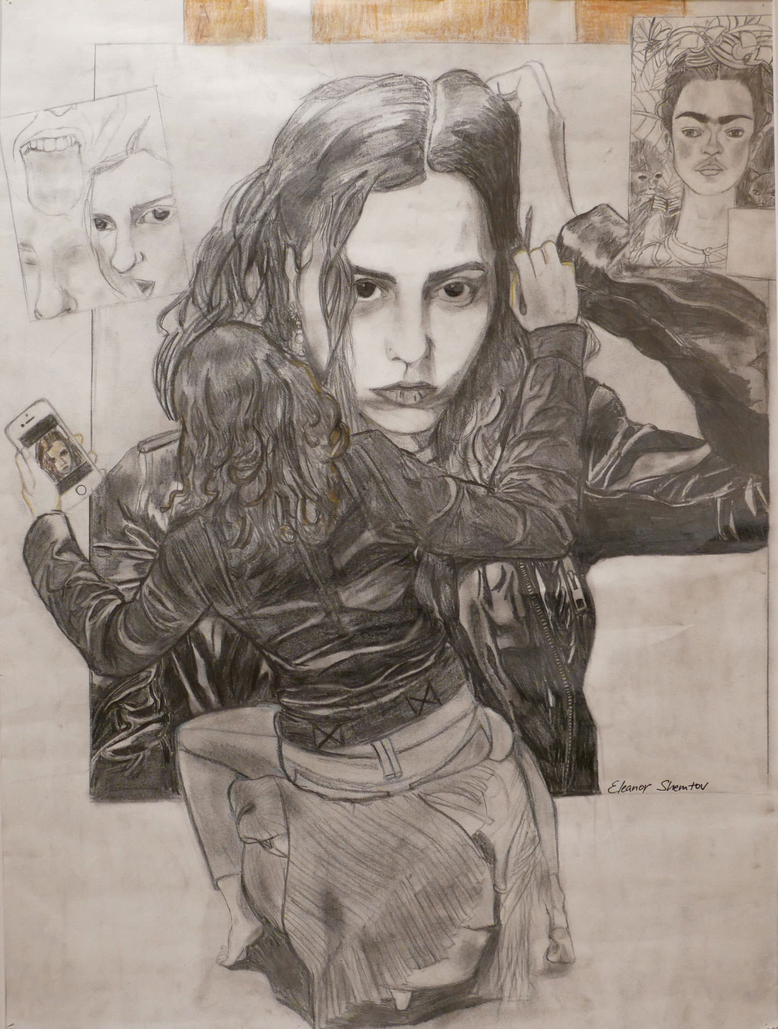 Triple Selfie-Portrait, 2017. Awarded a Scholastic Art & Writing Gold Key and National Silver Medal in Drawing & Illustration. Exhibited at the Metropolitan Museum of Art in New York, May 2017.