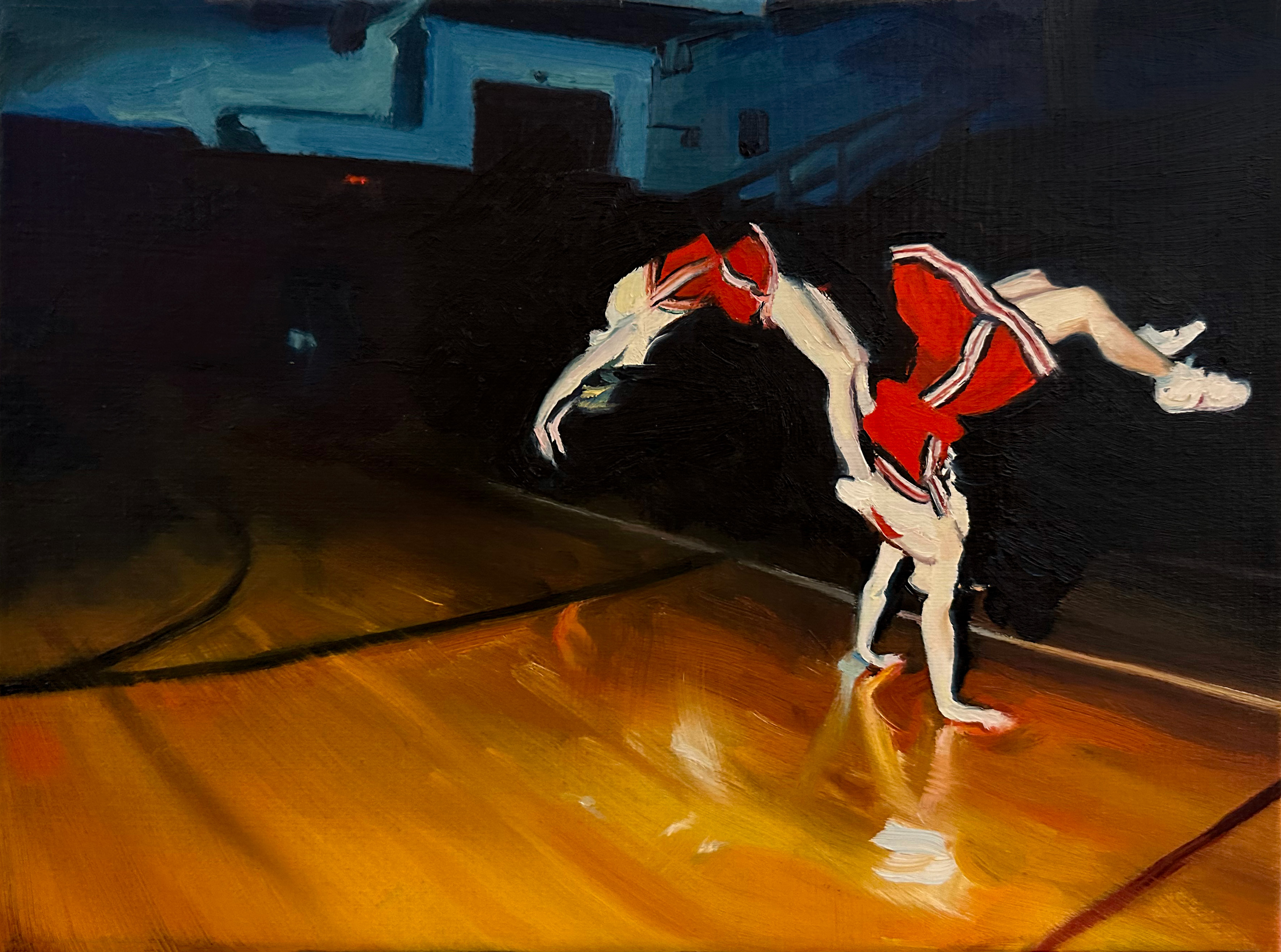 Cheerleaders 1 (Back Handspring, oil on canvas, 9 x 12", 2022
