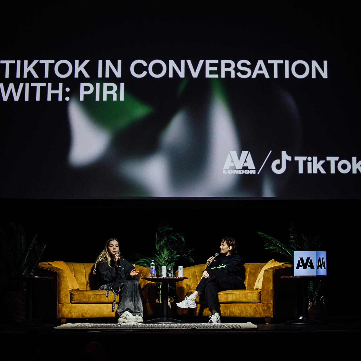 Piri in conversation on stage during TikTok session at AVA London conference.