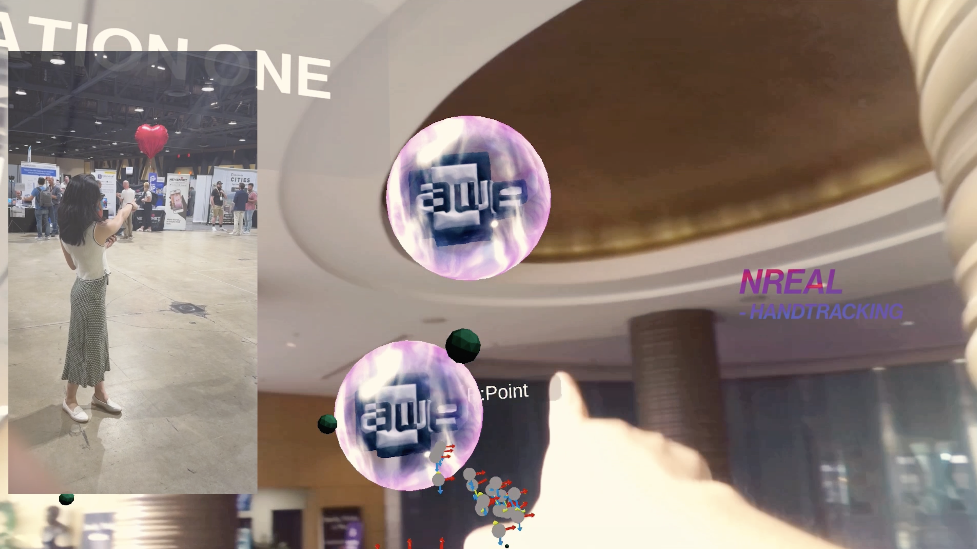 2. Point to shoot bubbles down (NREAL Hand-tracking)).
