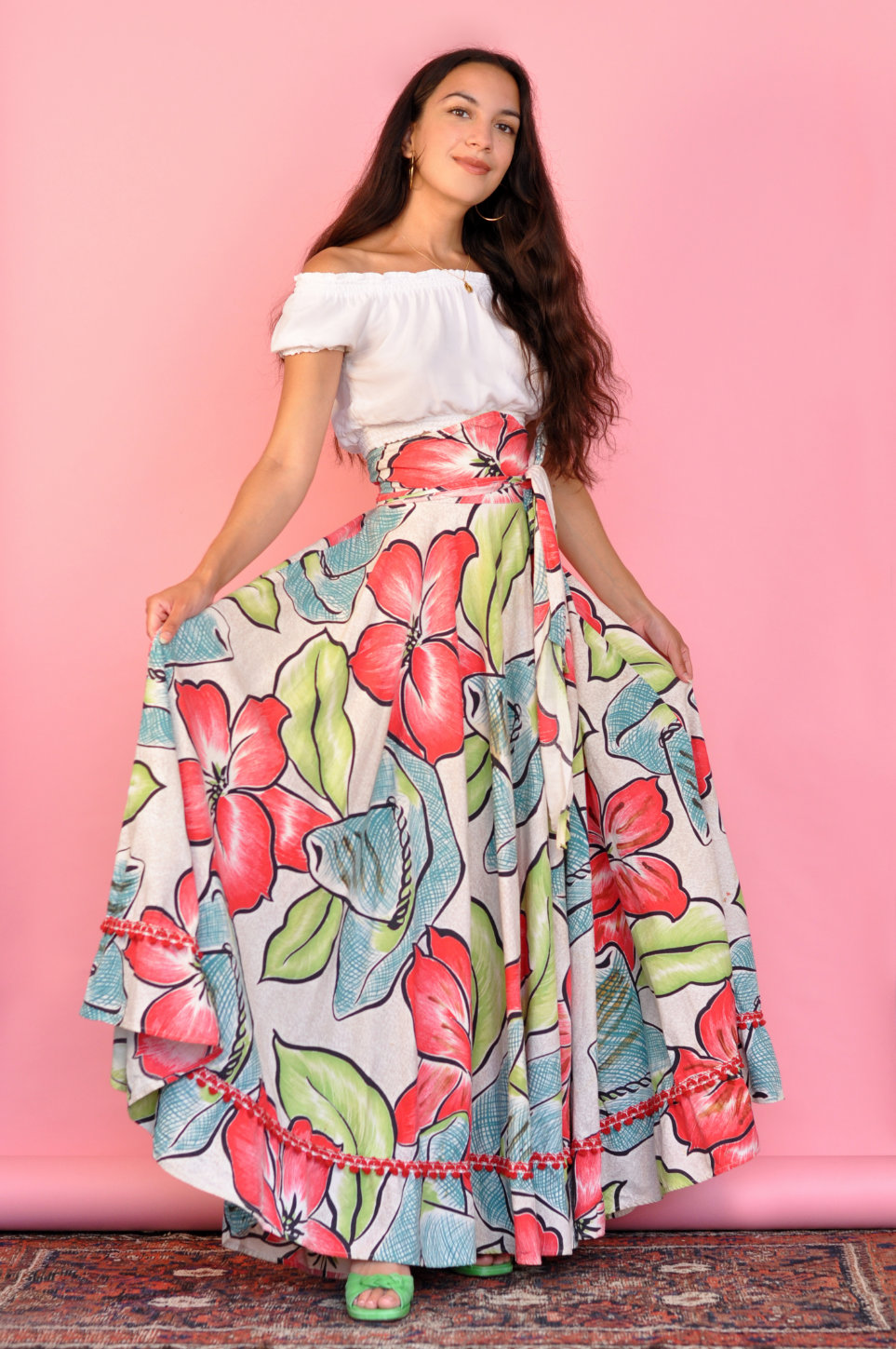 1940s Tropical Floral Print Skirt - Mama Loves You Vintage