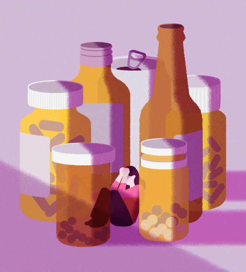Addiction alcohol drugs Illustration María Hergueta