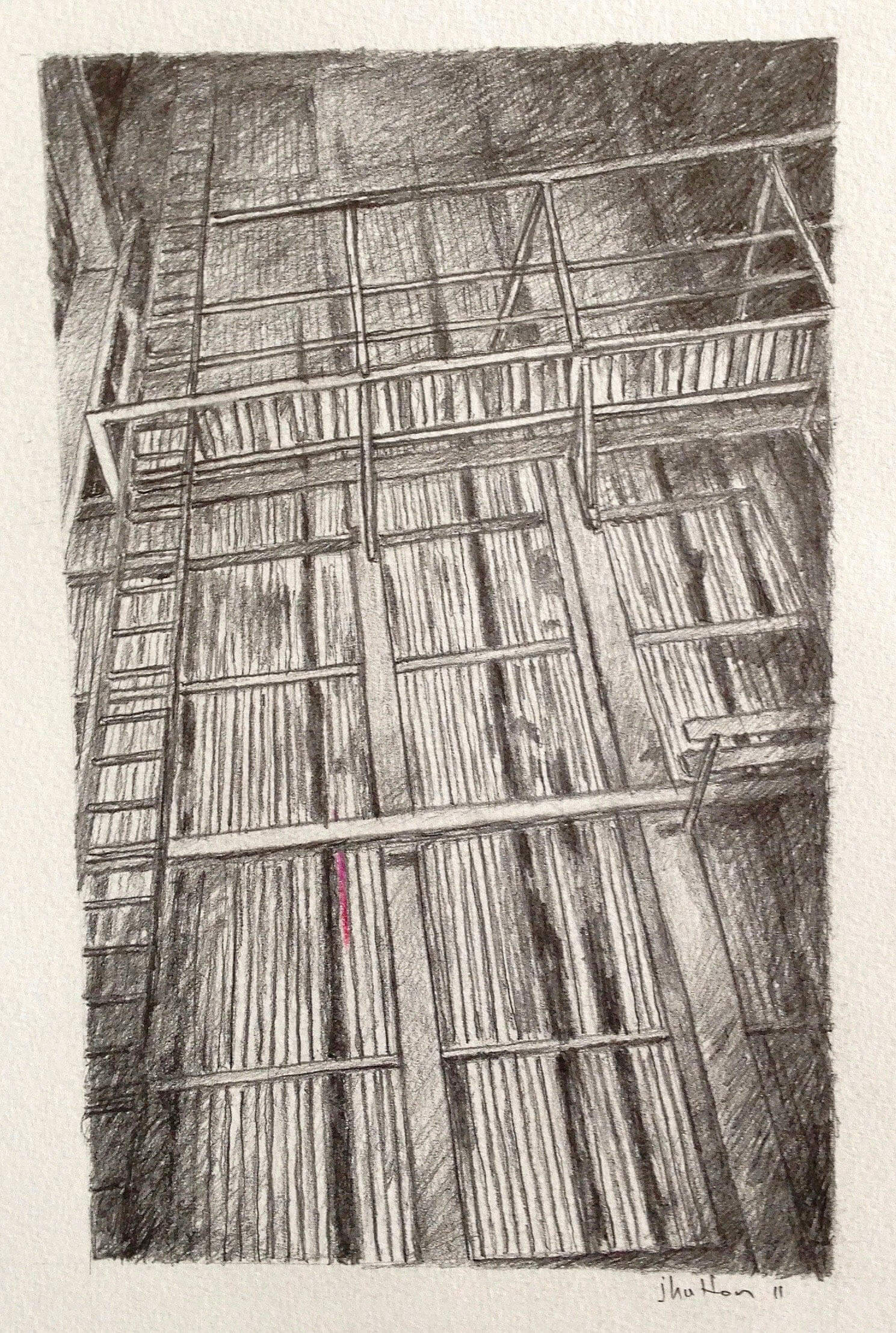 The Forgotten Theatre — Corrugated Wall, Pencil on Paper, 20 x 13 cm.  